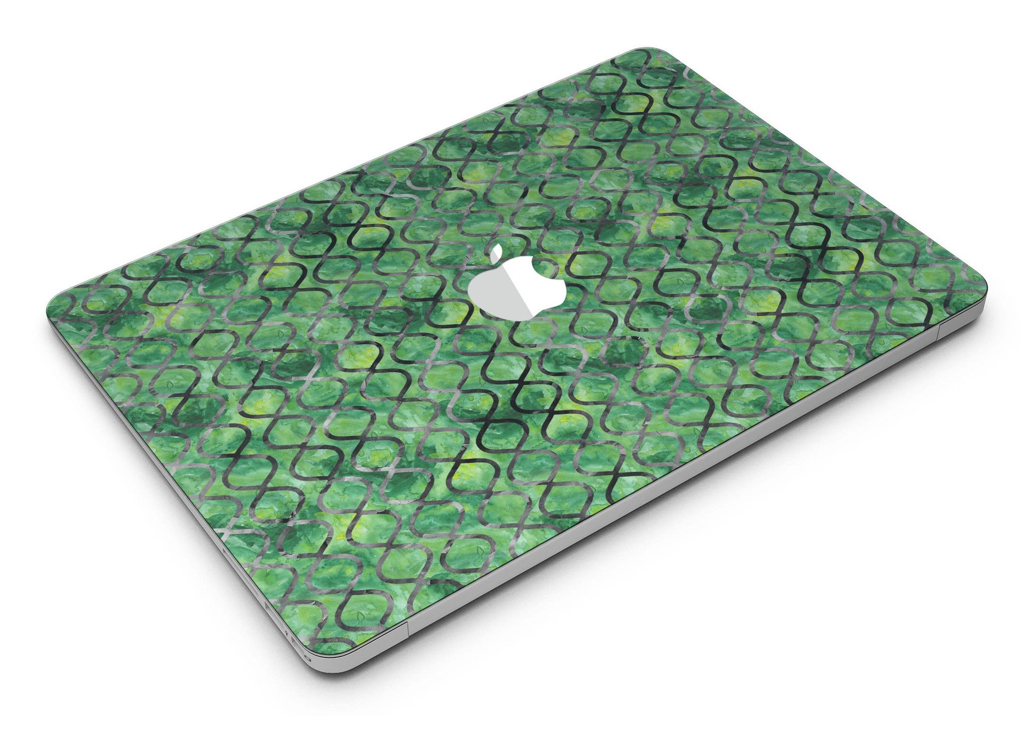 Green Watercolor Helix Pattern MacBook Air skin kit showcasing vibrant colors and intricate design.