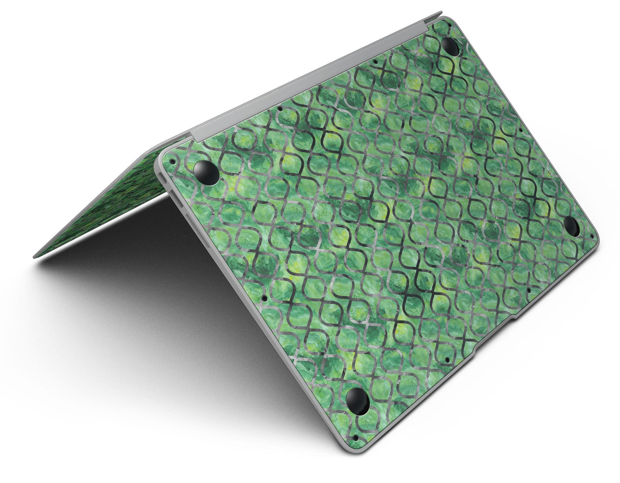 Green Watercolor Helix Pattern MacBook Air skin kit showcasing vibrant colors and intricate design.