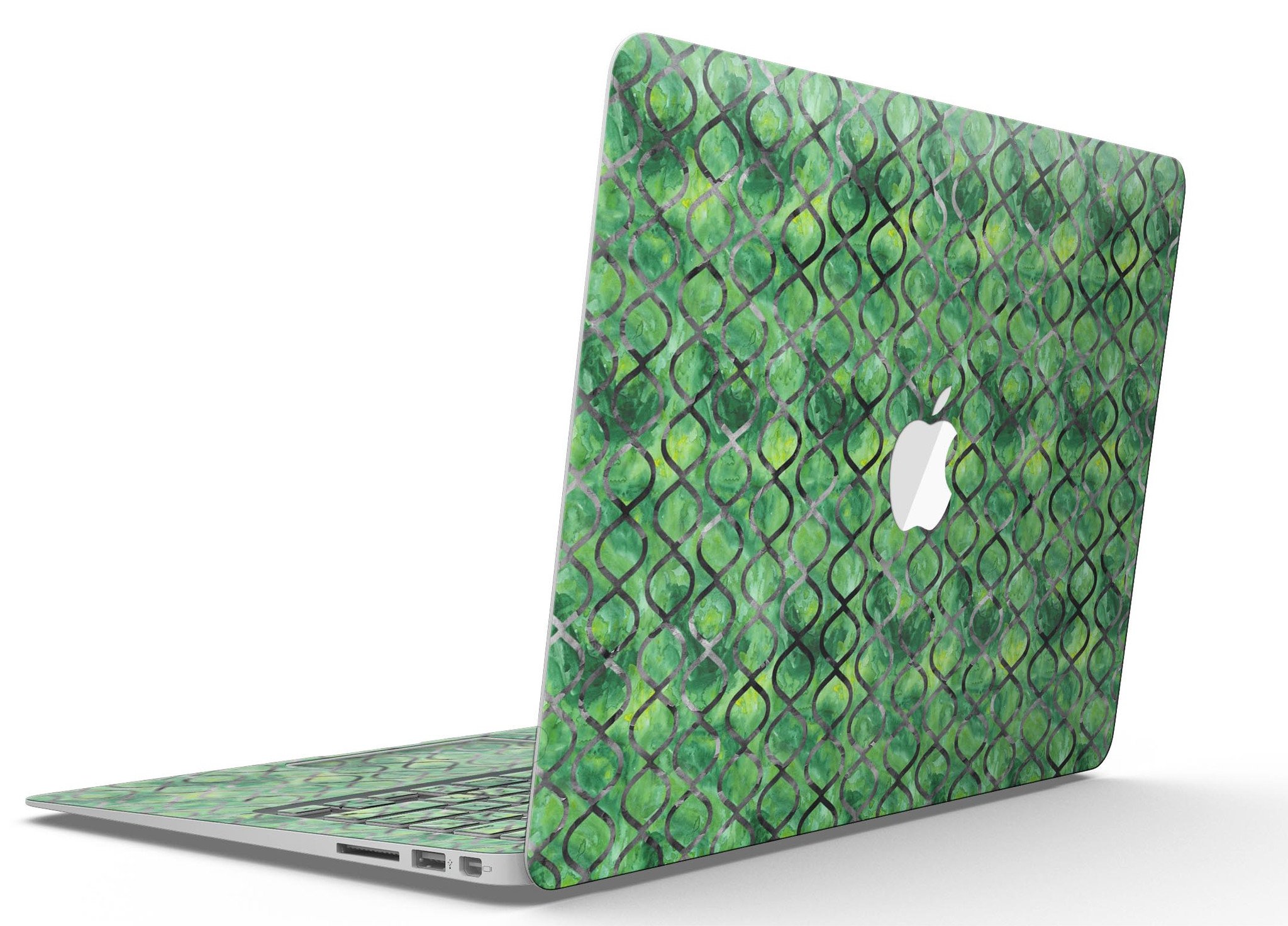 Green Watercolor Helix Pattern MacBook Air skin kit showcasing vibrant colors and intricate design.