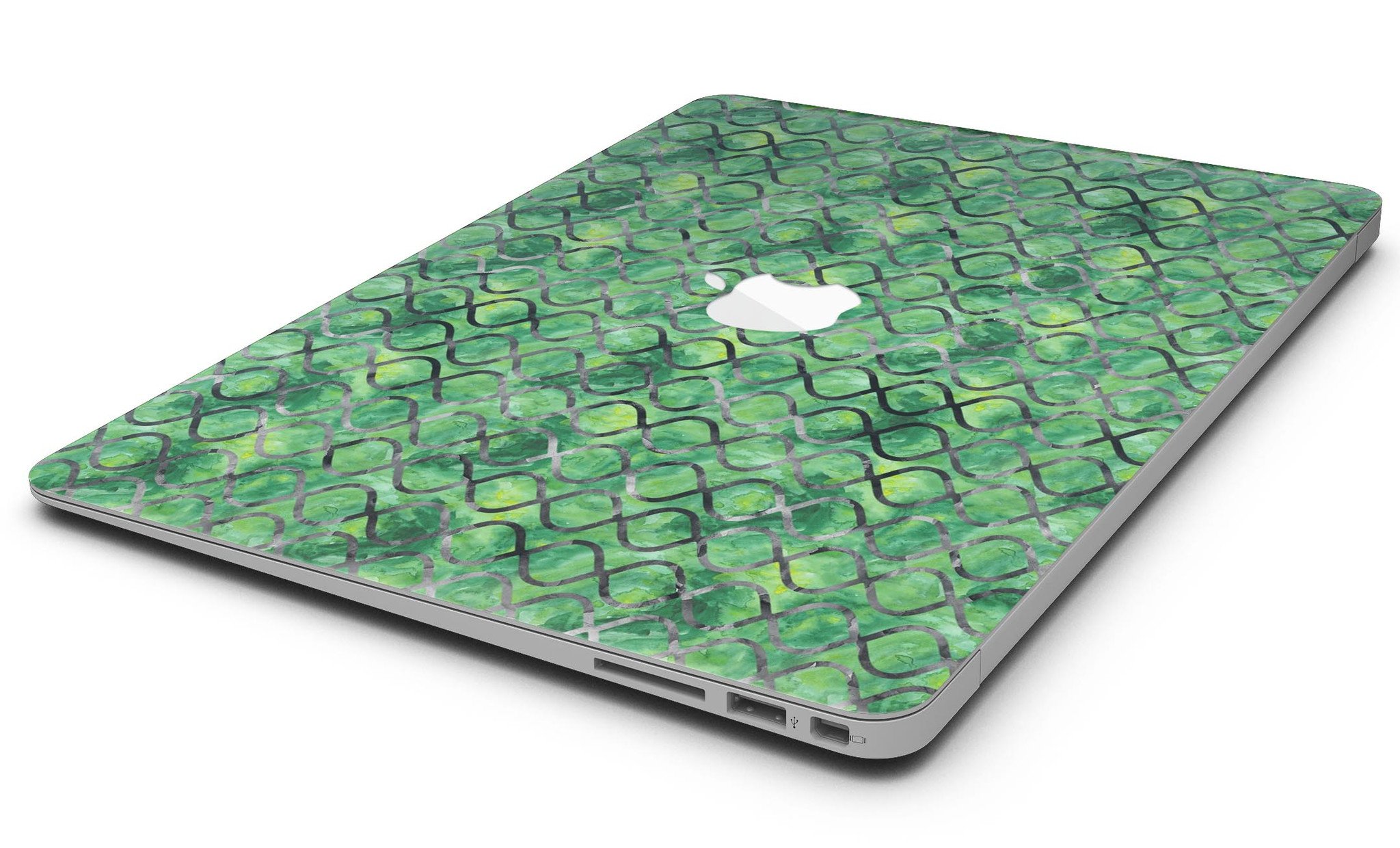 Green Watercolor Helix Pattern MacBook Air skin kit showcasing vibrant colors and intricate design.