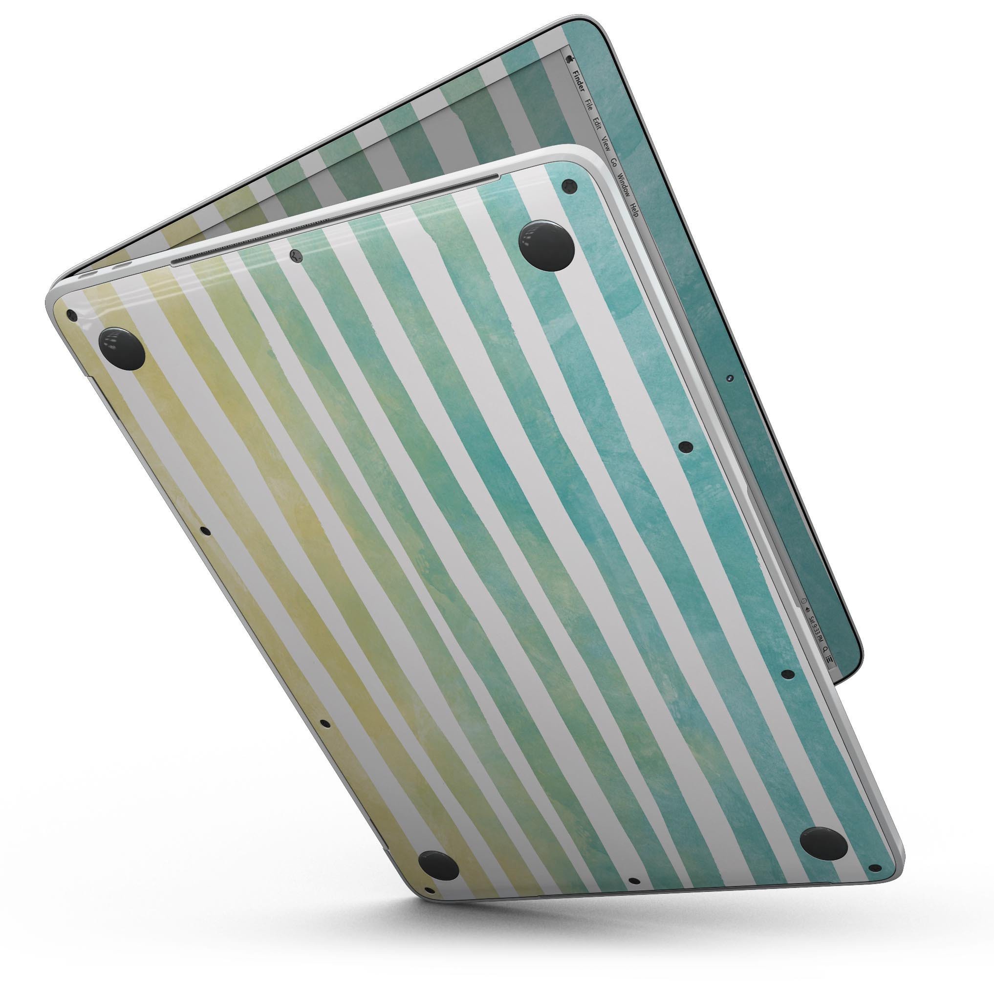 Green WaterColor Ombre Stripes skin for 13" MacBook Pro without Touch Bar, showcasing vibrant green hues in a stylish design.