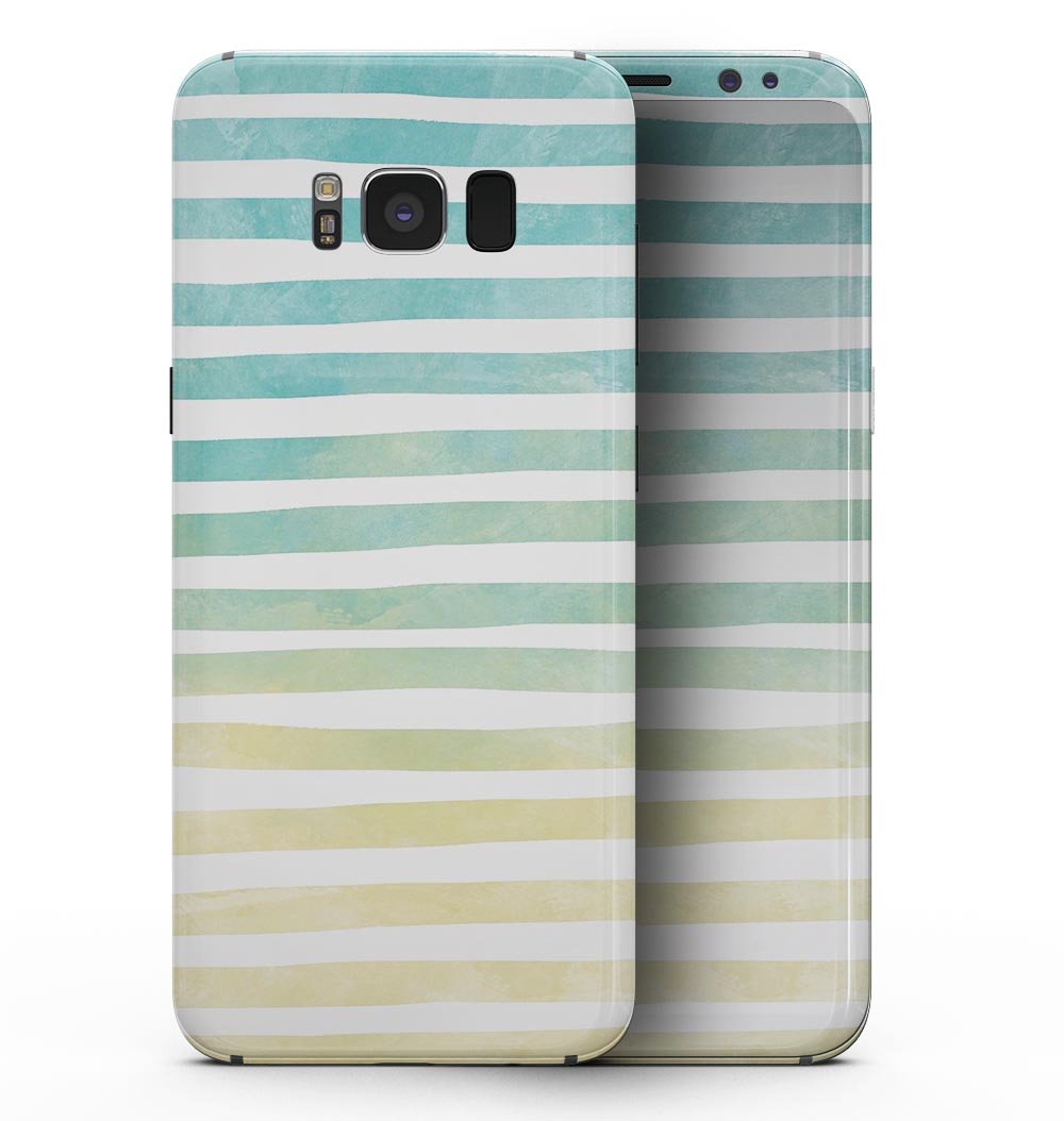 Green WaterColor Ombre Stripes skin for Samsung Galaxy S8, showcasing vibrant colors and precise cutouts for buttons and ports.
