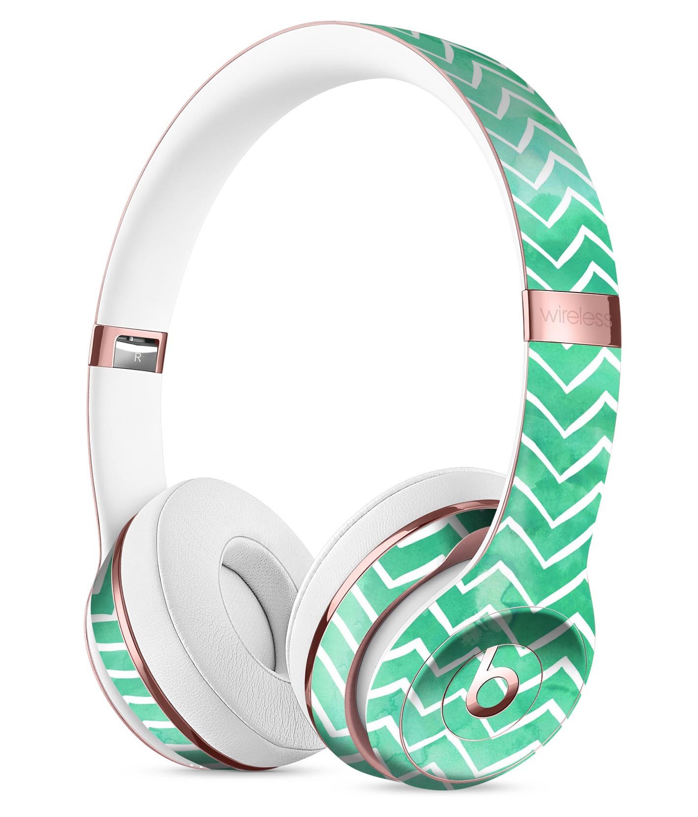 Green Watercolor Pattern Full-Body Skin Kit designed for Beats by Dre Solo 3 Wireless Headphones, showcasing vibrant colors and a sleek design.
