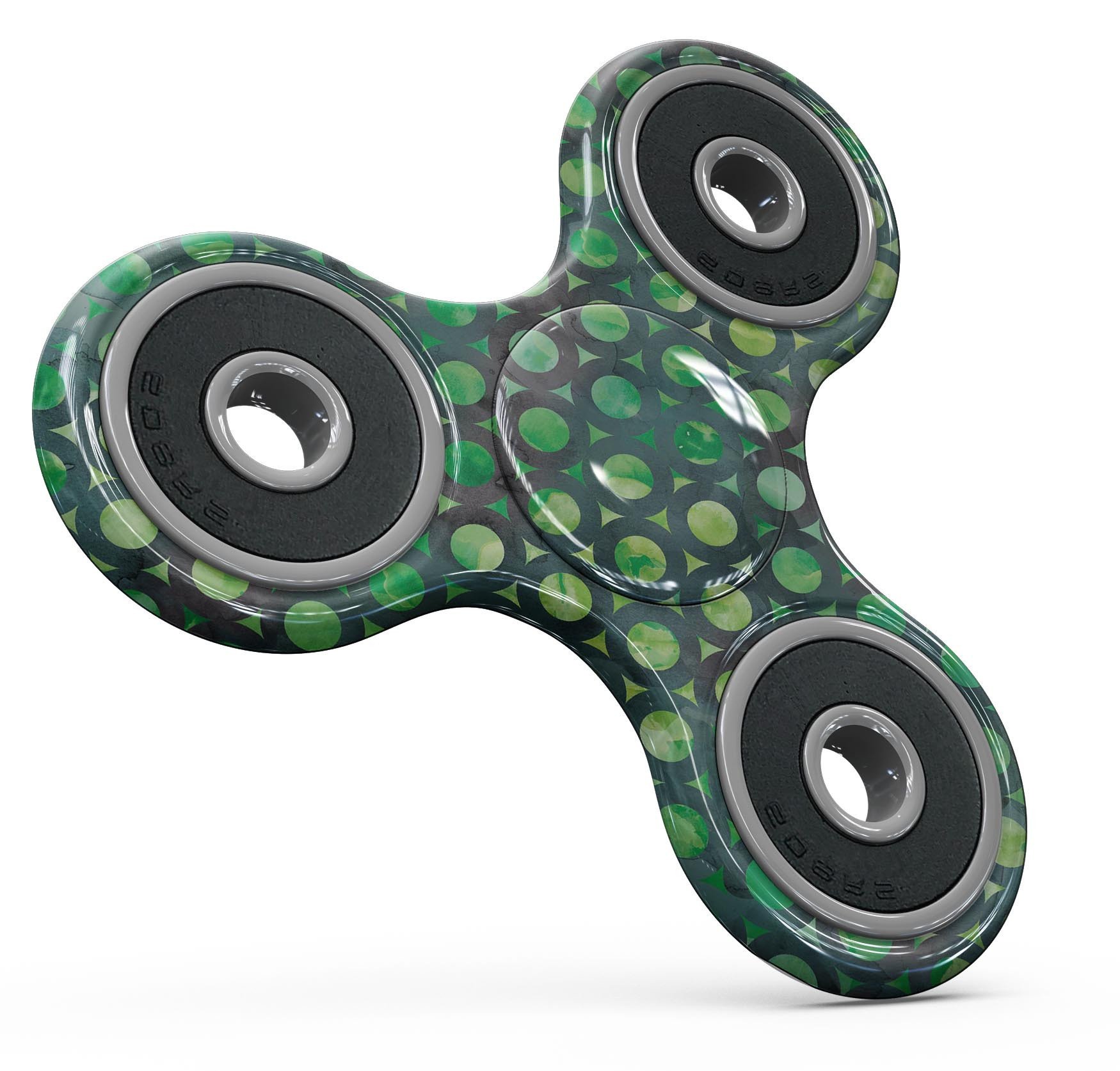 Green Watercolor Ring Pattern Full-Body Skin-Kit for fidget spinner, showcasing vibrant colors and intricate design.