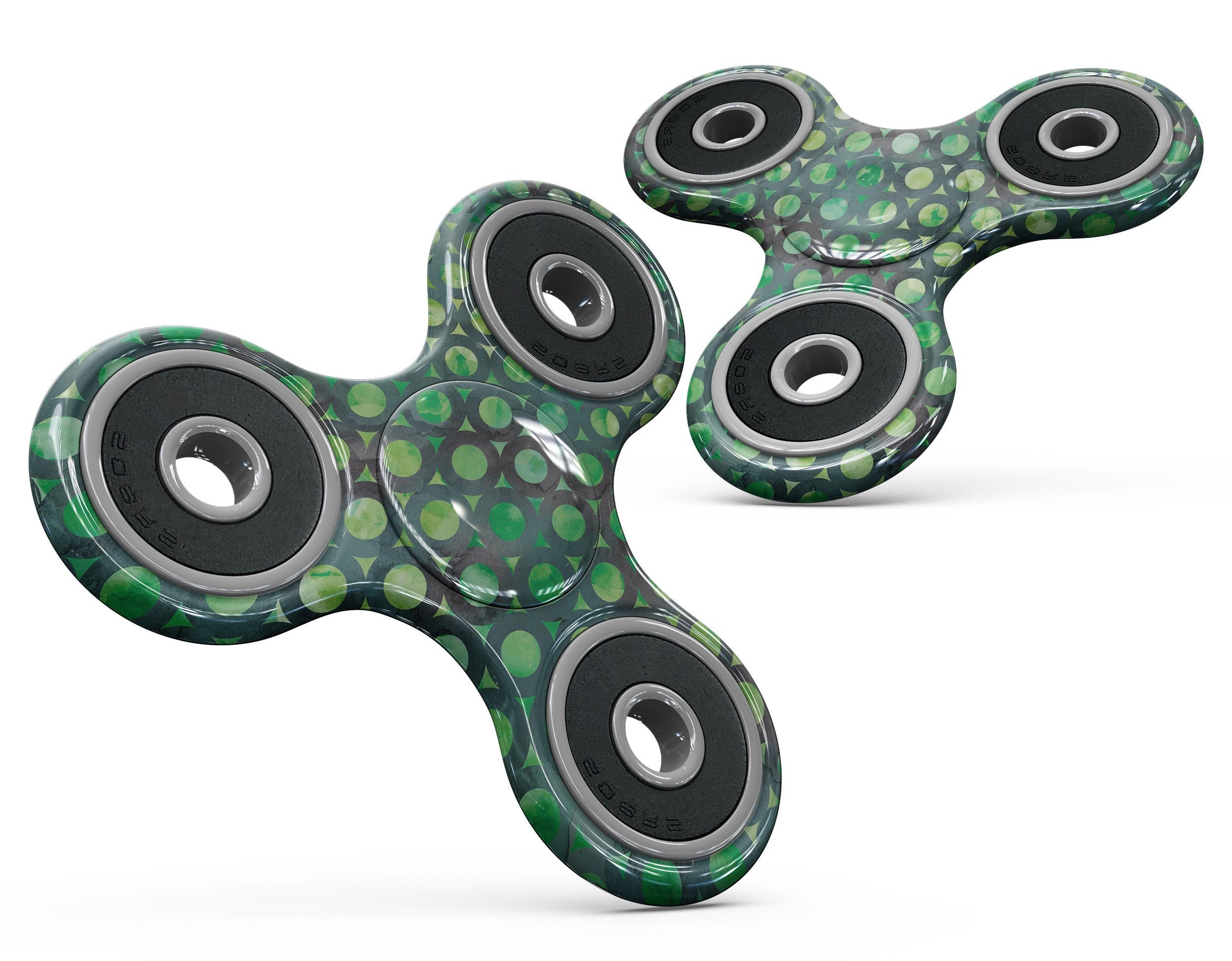 Green Watercolor Ring Pattern Full-Body Skin-Kit for fidget spinner, showcasing vibrant colors and intricate design.