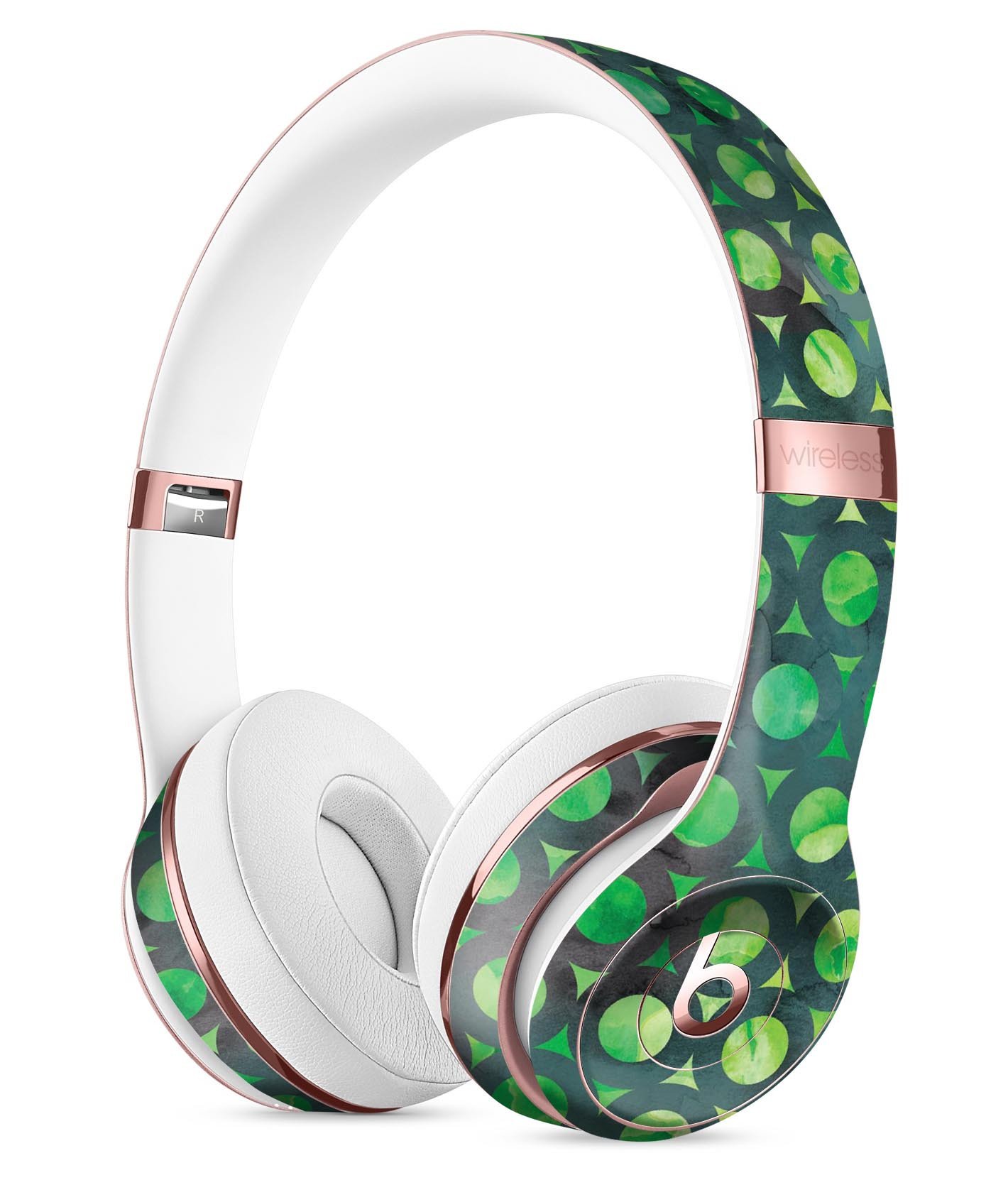 Green Watercolor Ring Pattern Skin Kit for Beats by Dre Solo 3 Wireless Headphones, showcasing vibrant colors and unique design.