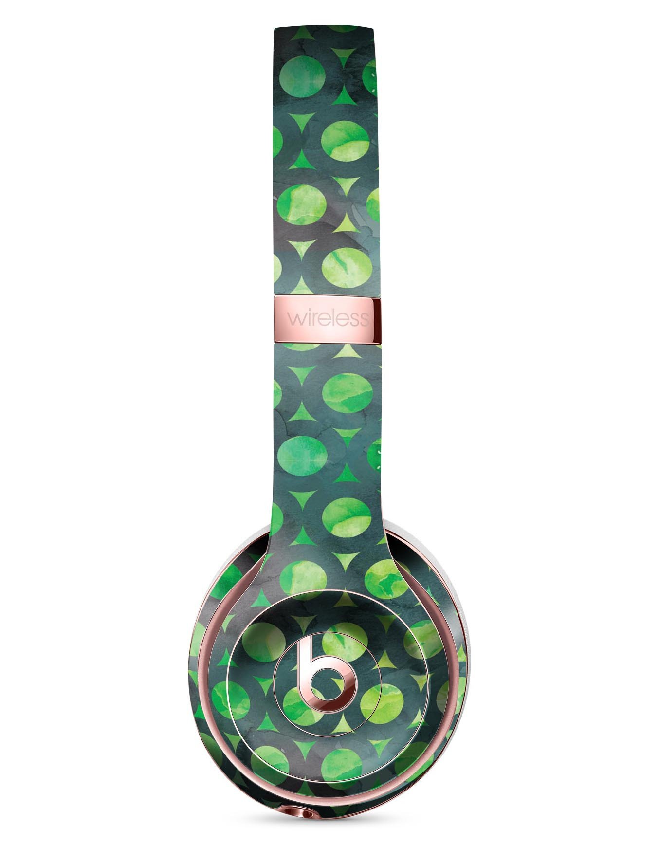 Green Watercolor Ring Pattern Skin Kit for Beats by Dre Solo 3 Wireless Headphones, showcasing vibrant colors and unique design.