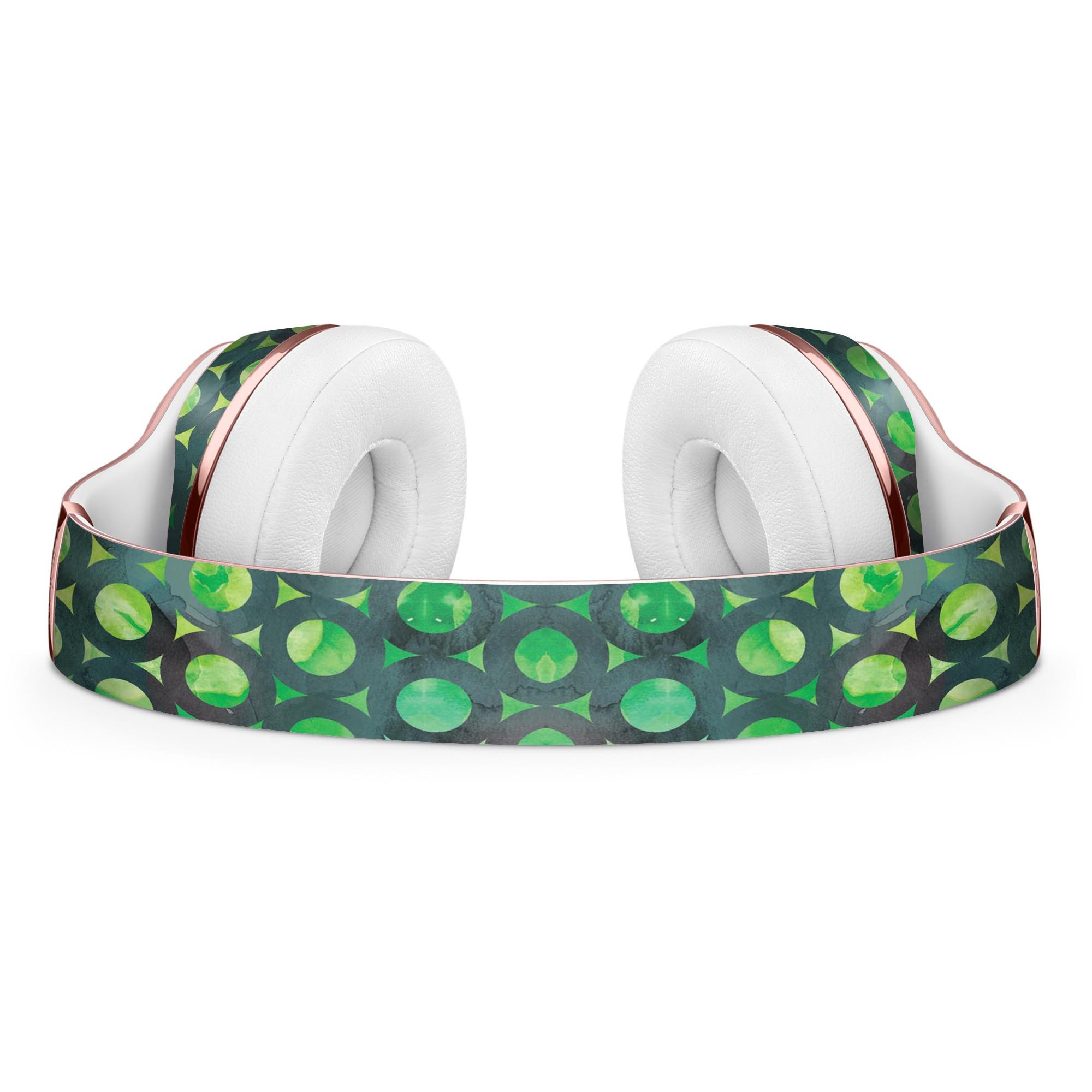 Green Watercolor Ring Pattern Skin Kit for Beats by Dre Solo 3 Wireless Headphones, showcasing vibrant colors and unique design.