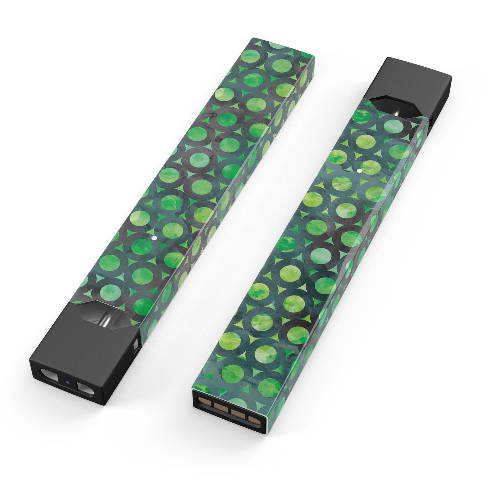 Green Watercolor Ring Pattern skin wrap for JUUL vaping device, showcasing vibrant colors and a smooth finish.