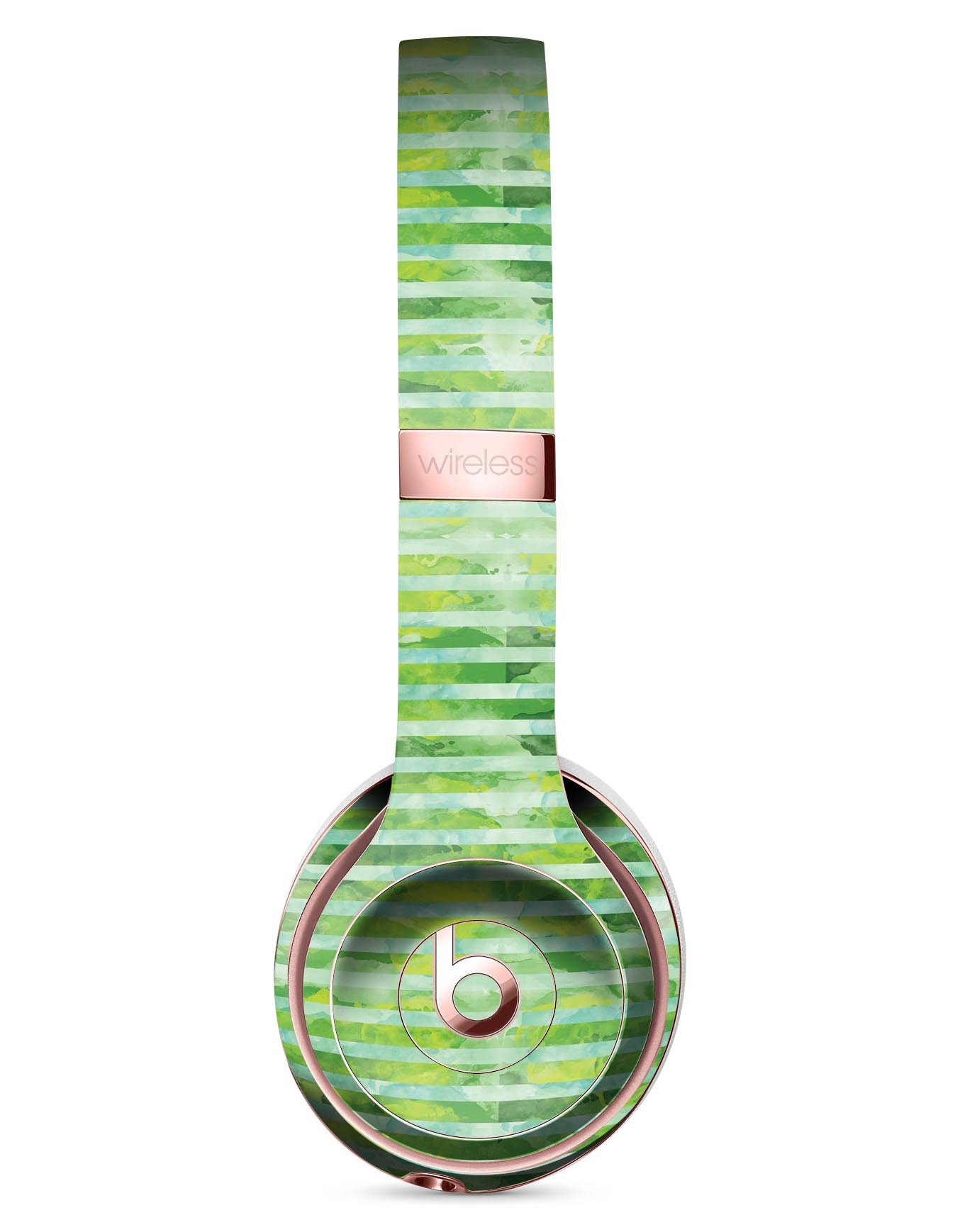 Green Watercolor Stripes Full-Body Skin Kit for Beats by Dre Solo 3 Wireless Headphones, showcasing vibrant colors and a stylish design.