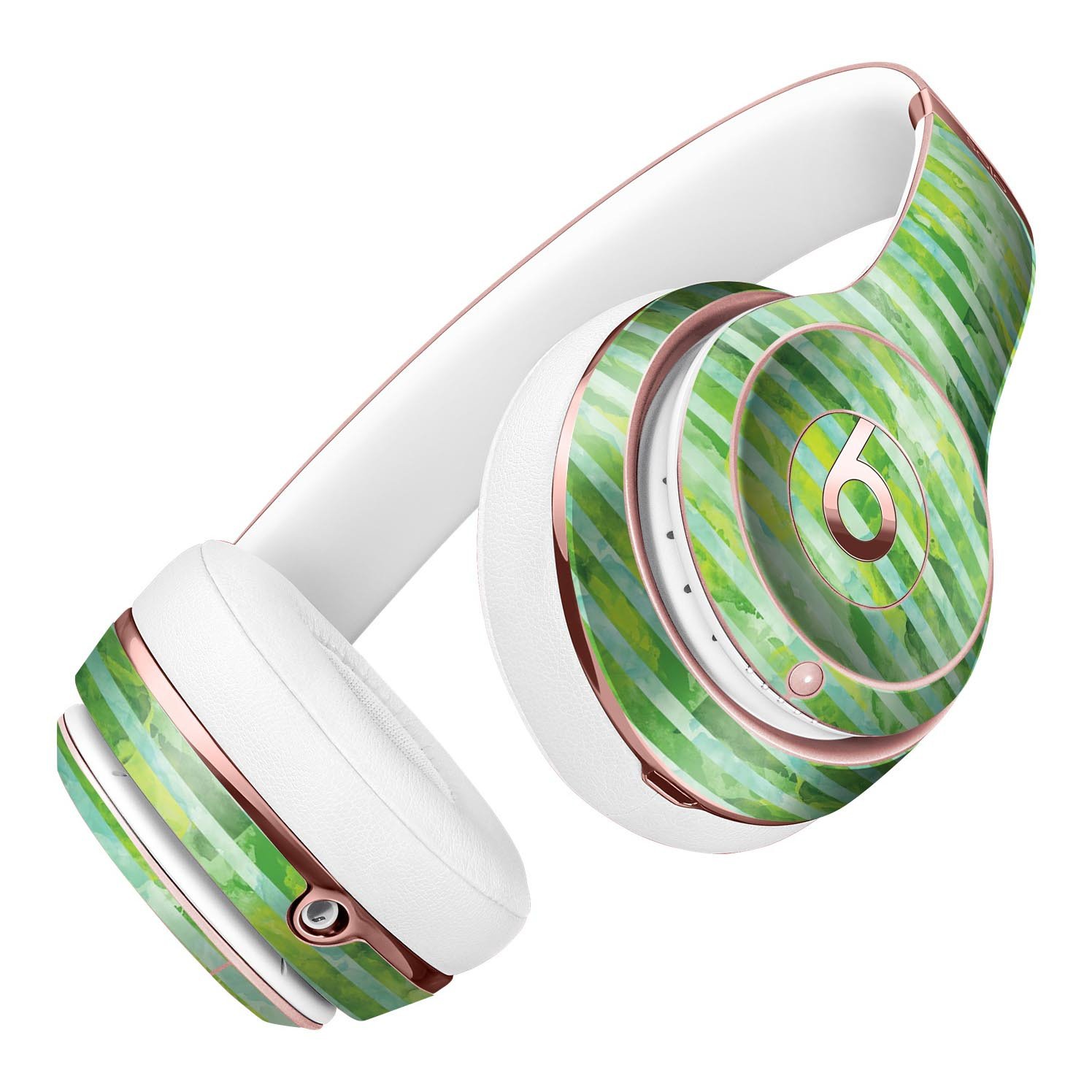 Green Watercolor Stripes Full-Body Skin Kit for Beats by Dre Solo 3 Wireless Headphones, showcasing vibrant colors and a stylish design.