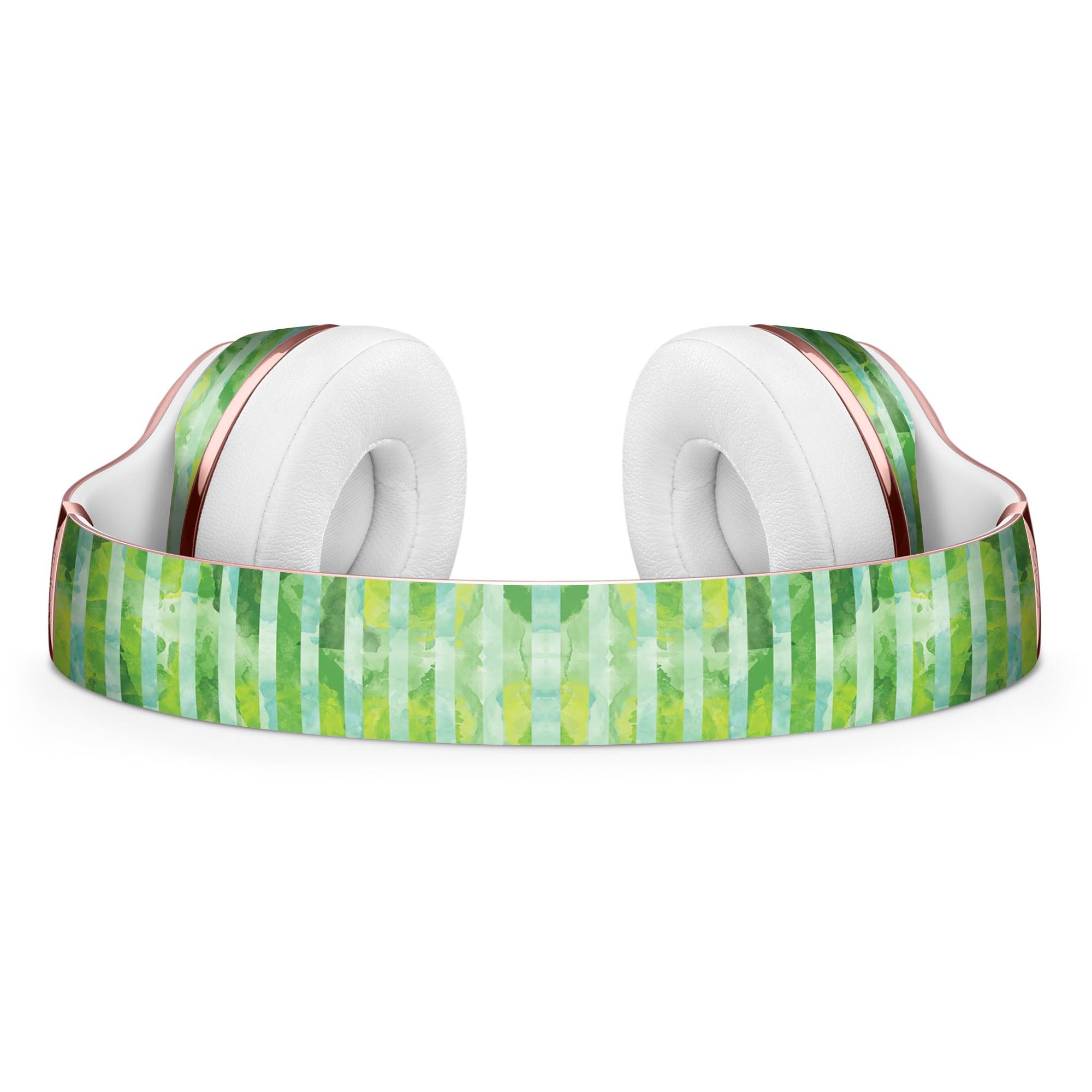 Green Watercolor Stripes Full-Body Skin Kit for Beats by Dre Solo 3 Wireless Headphones, showcasing vibrant colors and a stylish design.