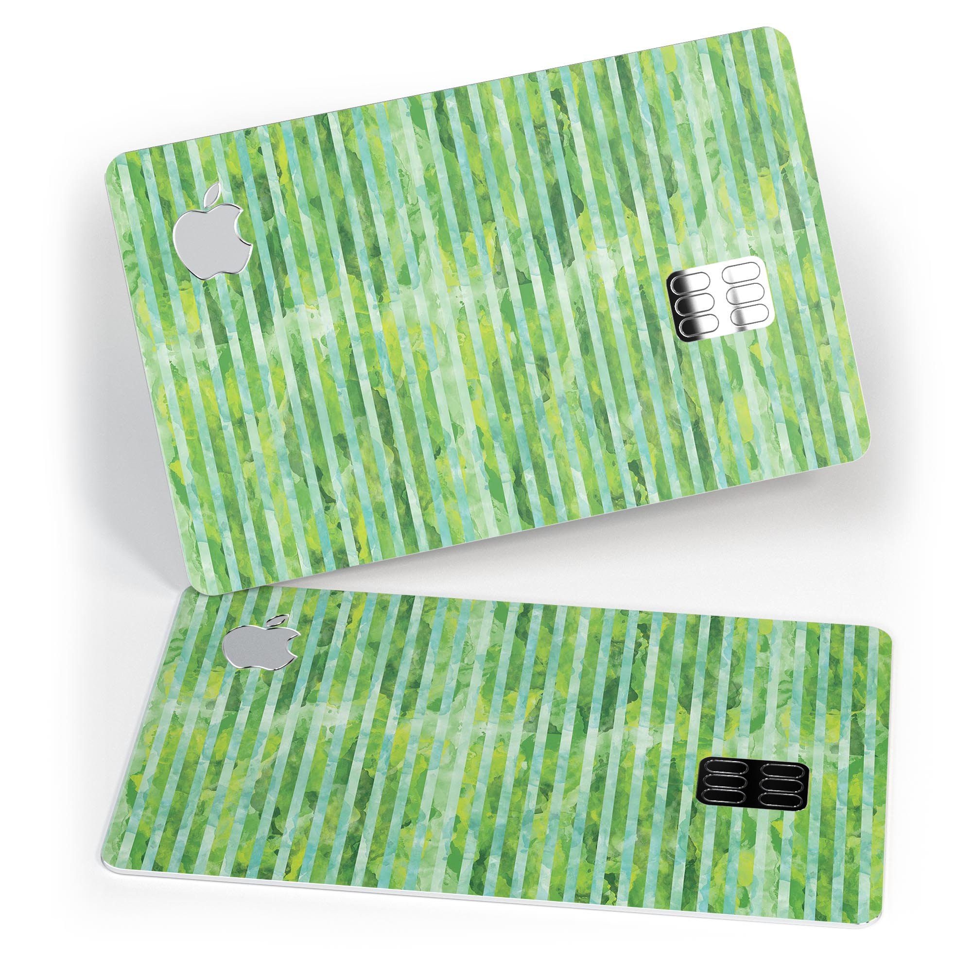Green Watercolor Stripes decal skin for Apple Card, showcasing vibrant colors and a protective design.