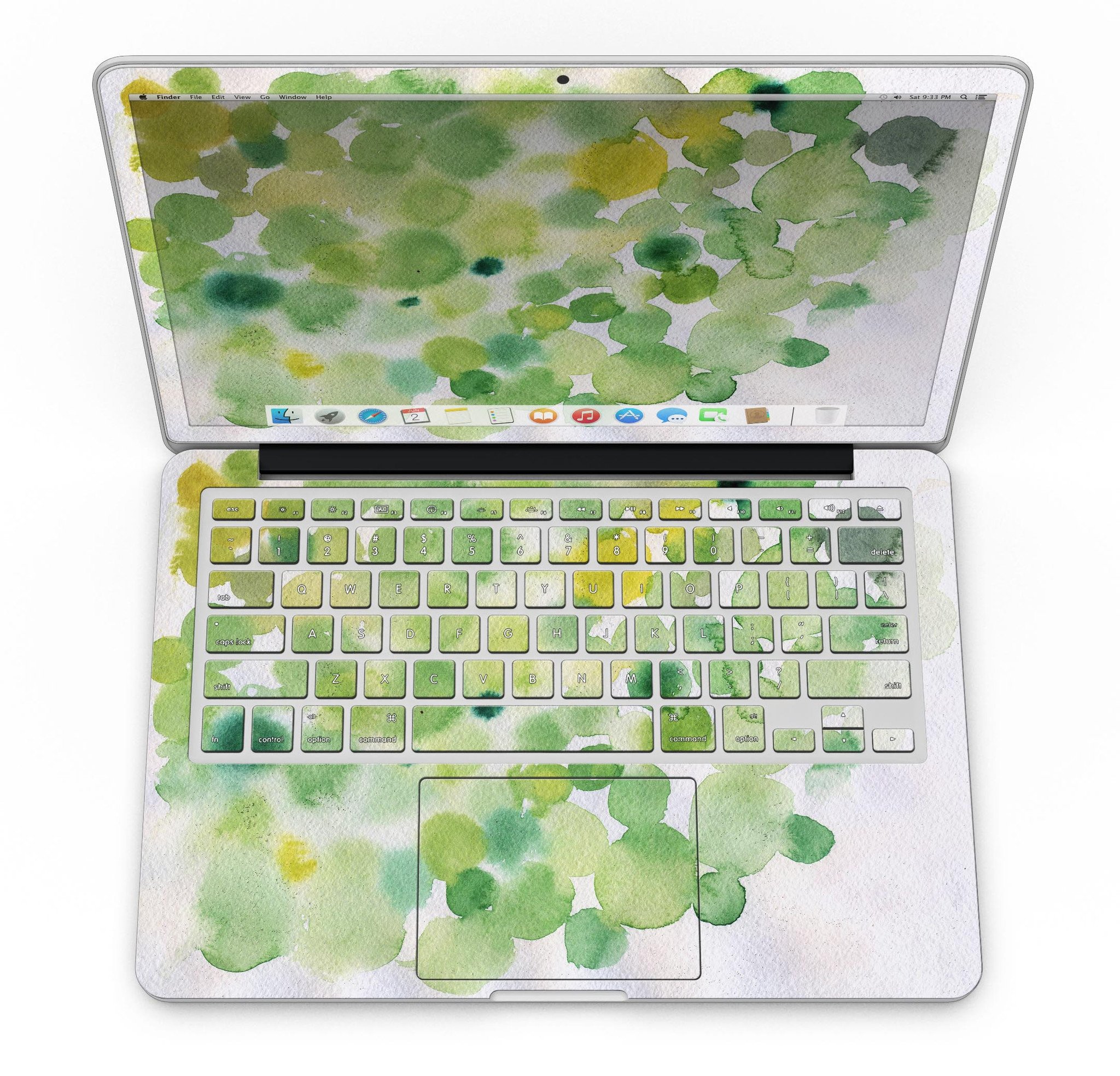 Green WaterColor Texture skin for MacBook Pro with Retina Display, showcasing vibrant colors and a sleek design.