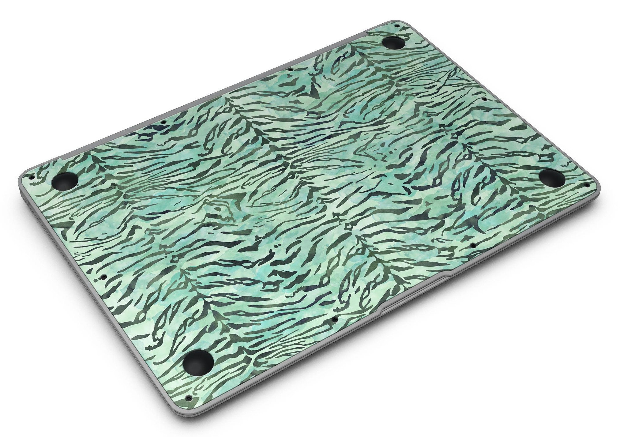 Green Watercolor Tiger Pattern MacBook Air Skin Kit showcasing vibrant colors and intricate design.