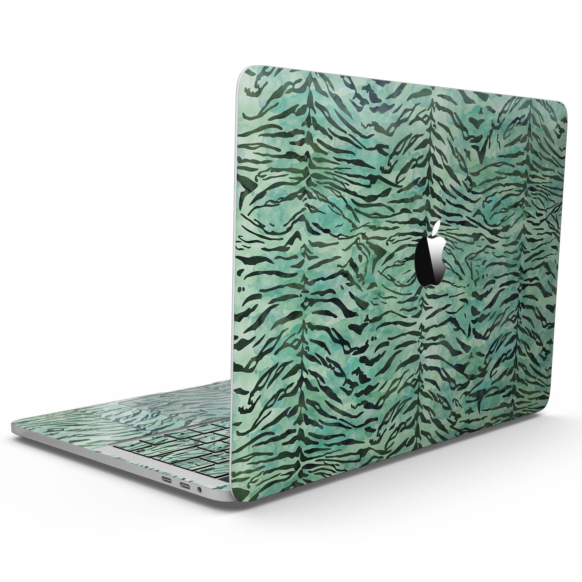 Green Watercolor Tiger Pattern skin for MacBook Pro with Touch Bar, showcasing vibrant colors and intricate design.