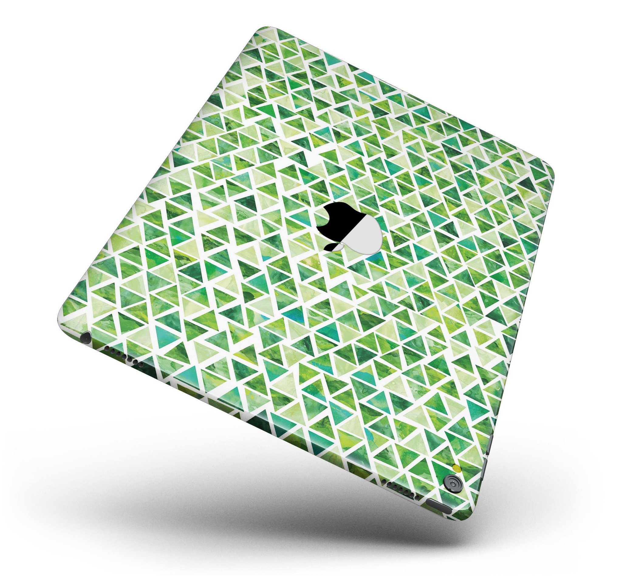 Green Watercolor Triangle Pattern Full Body Skin for iPad Pro, showcasing vibrant colors and a stylish design.