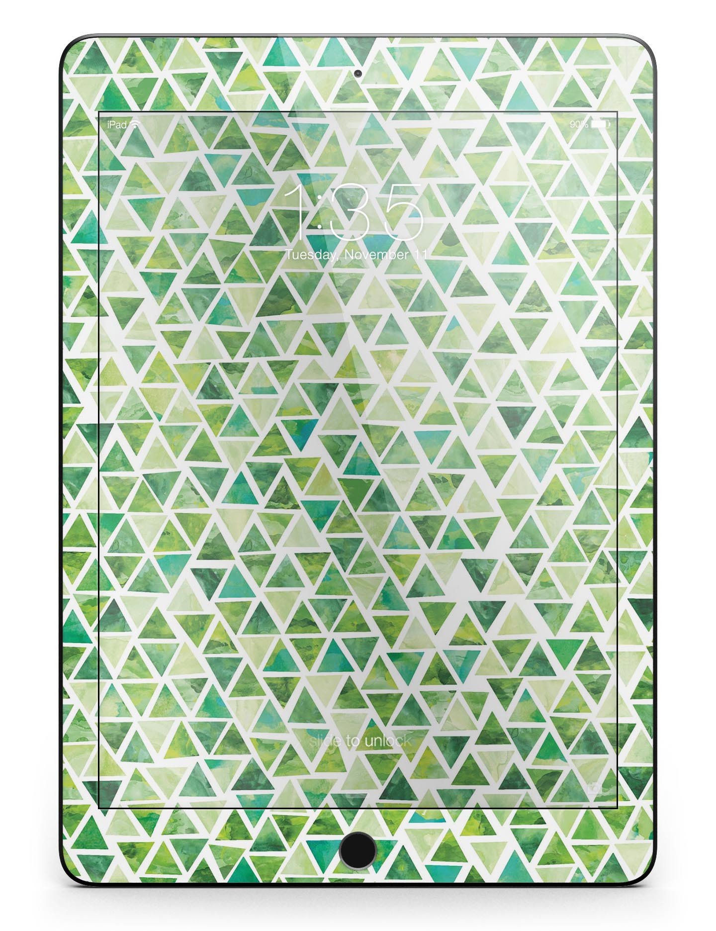 Green Watercolor Triangle Pattern Full Body Skin for iPad Pro, showcasing vibrant colors and a stylish design.