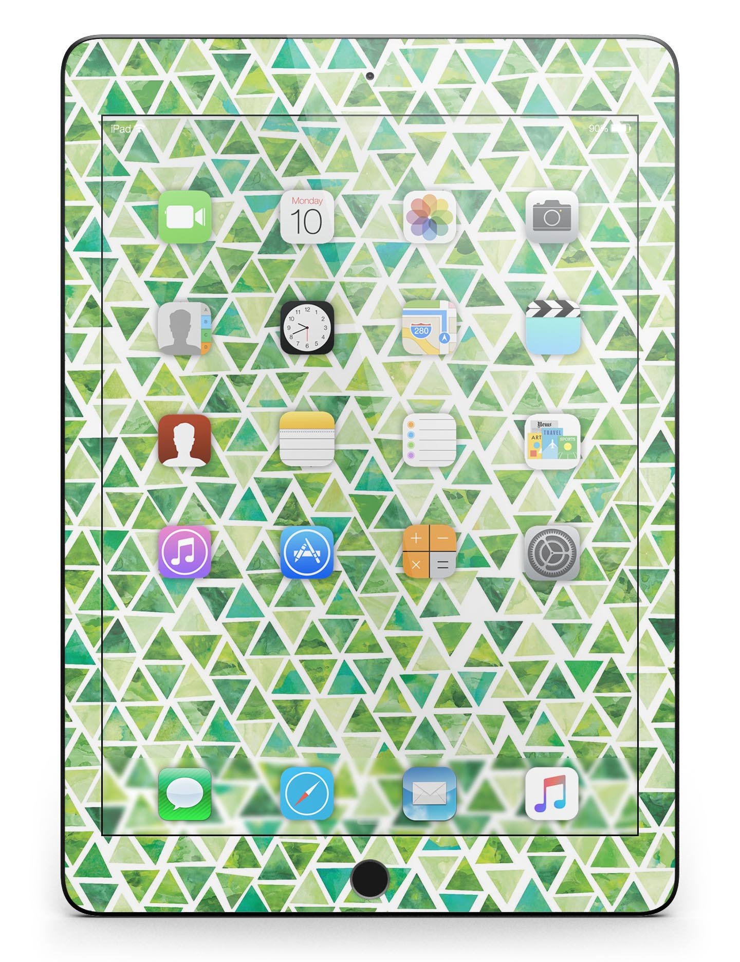 Green Watercolor Triangle Pattern Full Body Skin for iPad Pro, showcasing vibrant colors and a stylish design.