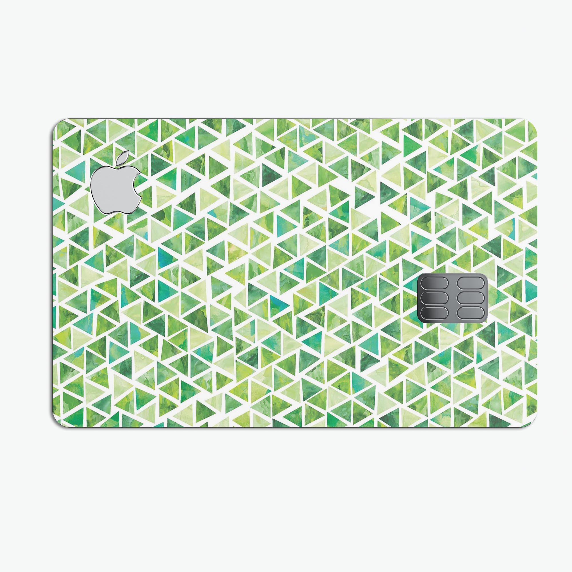 Green Watercolor Triangle Pattern skin for Apple Card, showcasing a vibrant design with protective features.