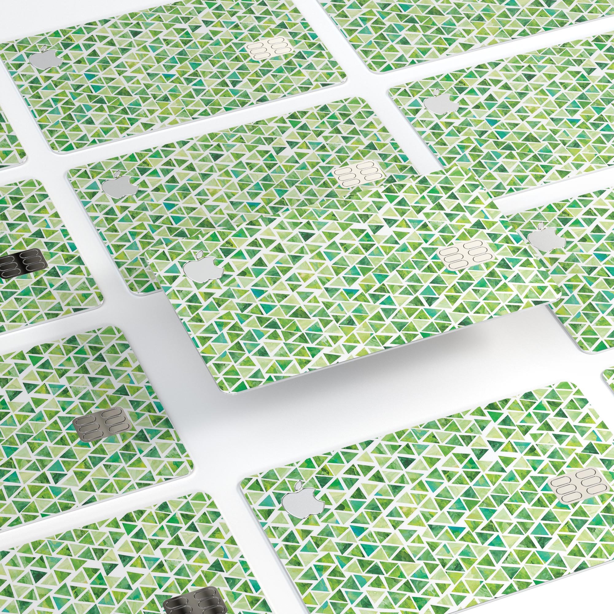 Green Watercolor Triangle Pattern skin for Apple Card, showcasing a vibrant design with protective features.