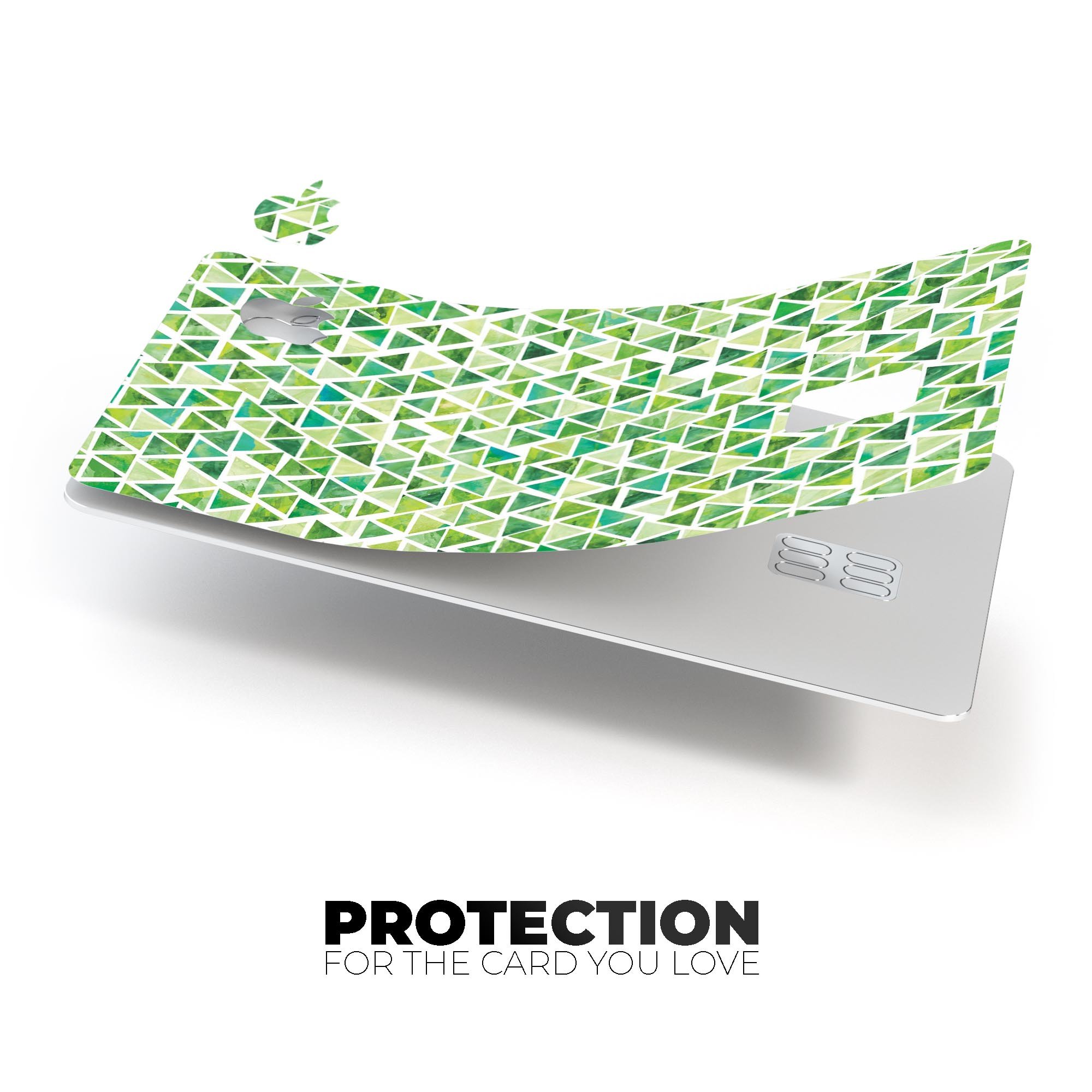 Green Watercolor Triangle Pattern skin for Apple Card, showcasing a vibrant design with protective features.