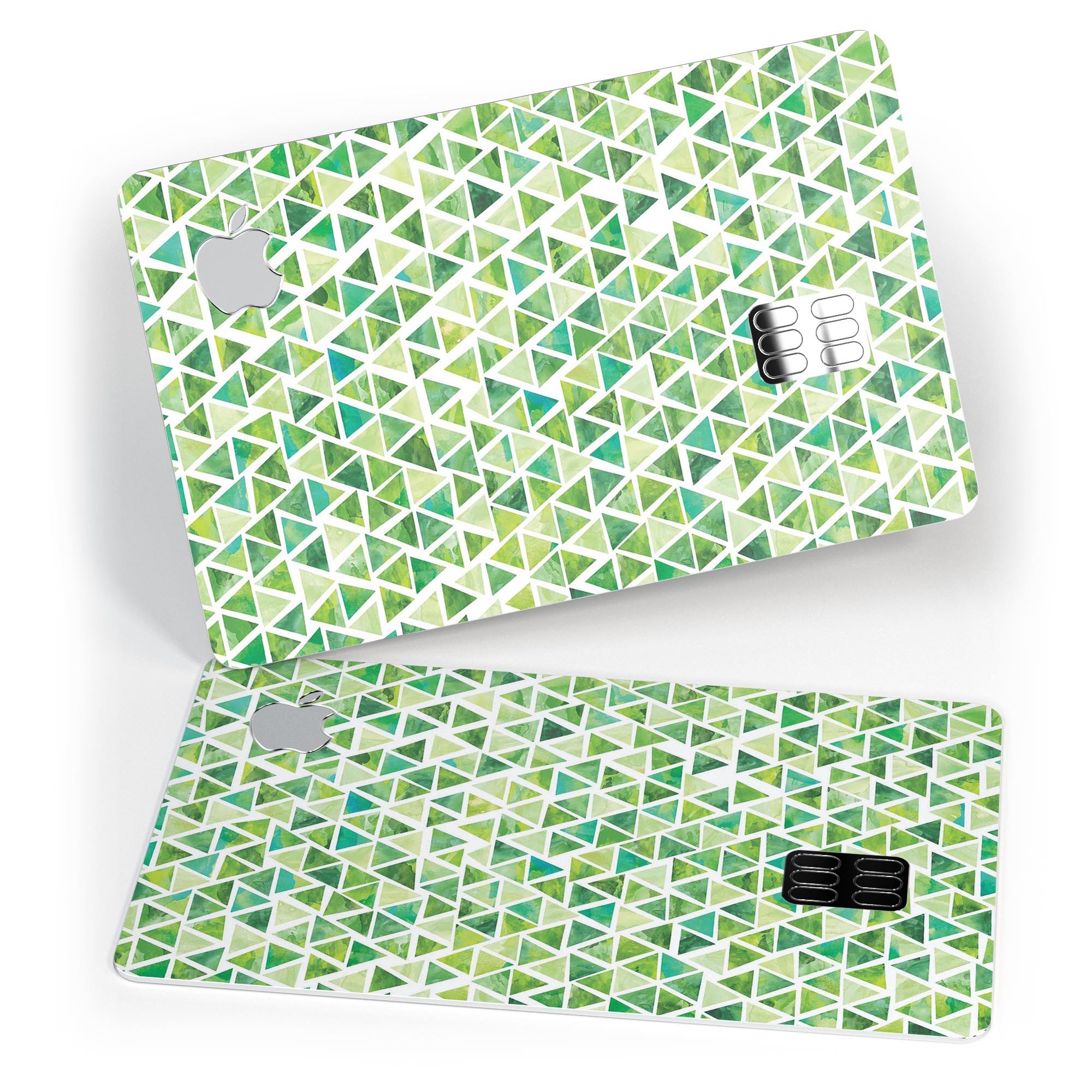 Green Watercolor Triangle Pattern skin for Apple Card, showcasing a vibrant design with protective features.