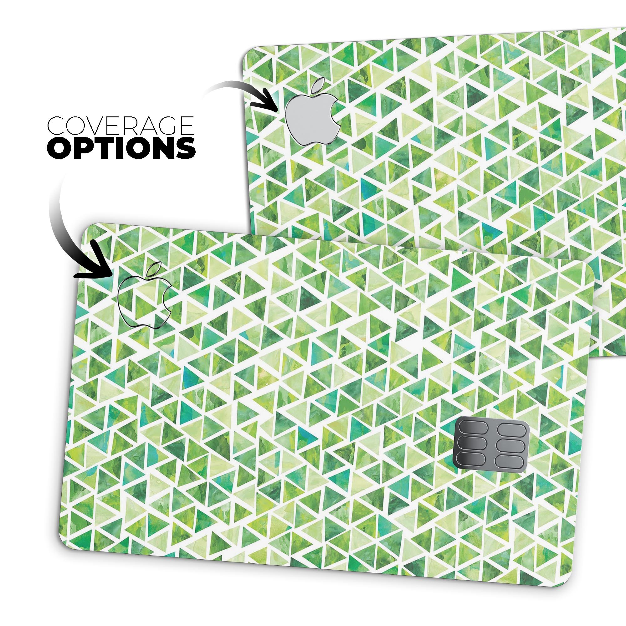 Green Watercolor Triangle Pattern skin for Apple Card, showcasing a vibrant design with protective features.