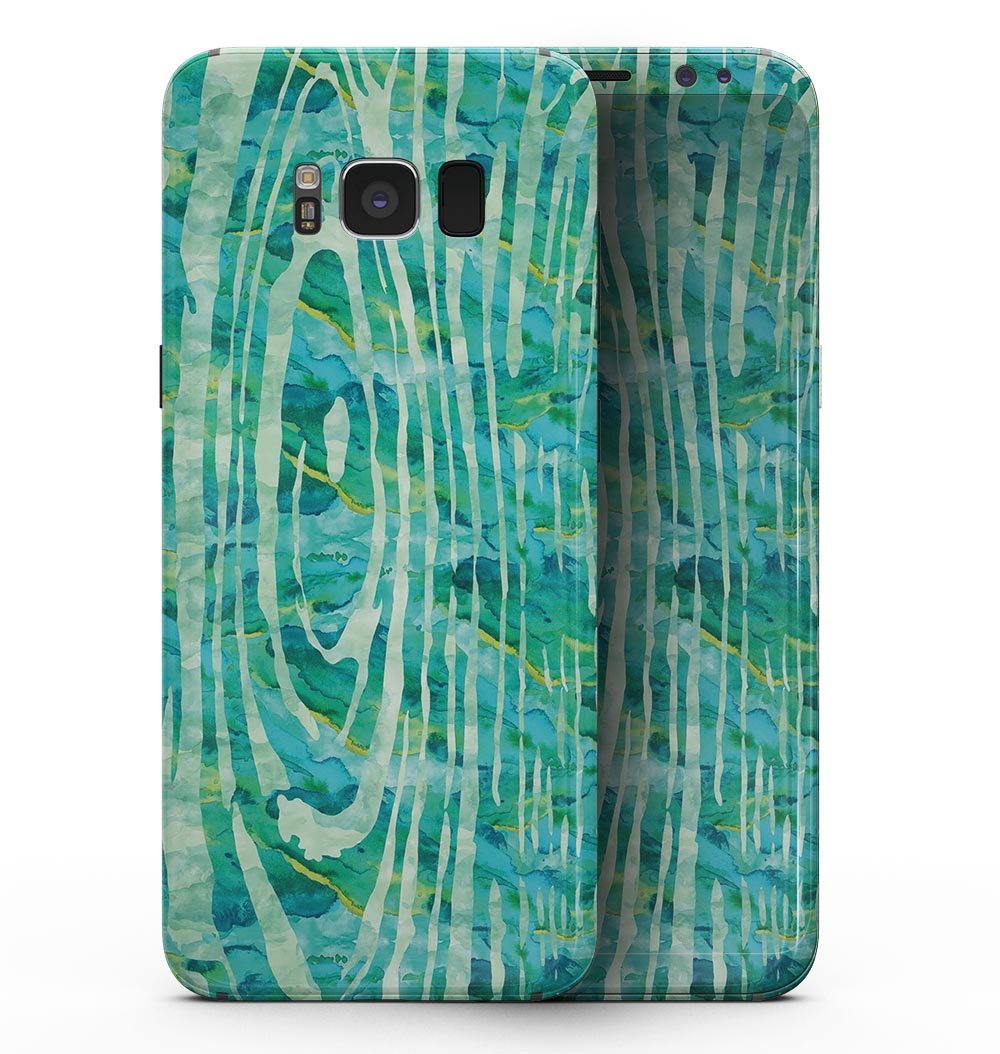 Green Watercolor Woodgrain skin for Samsung Galaxy S8, showcasing a vibrant design that enhances the device's appearance while providing protection.