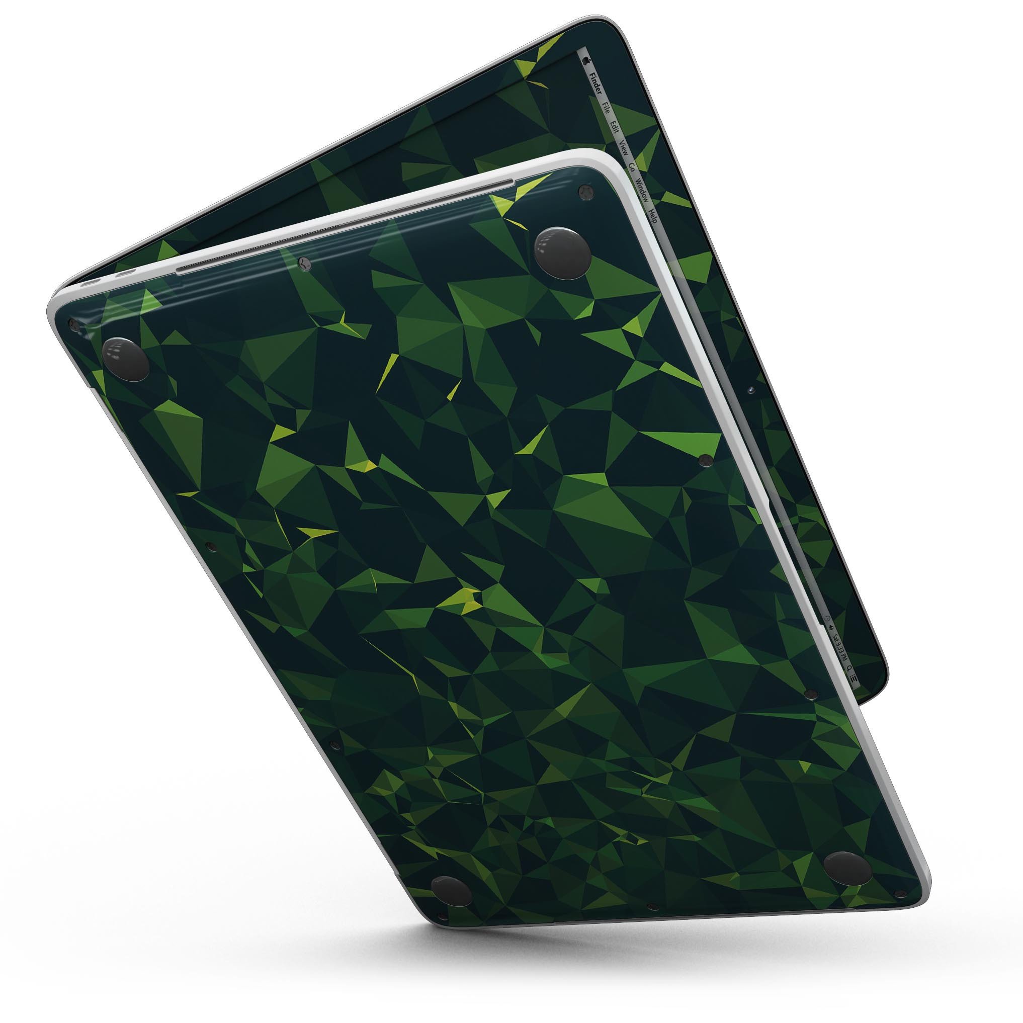Greenage Geometric V13 skin kit for MacBook Pro with Touch Bar, showcasing a stylish geometric design in premium vinyl.