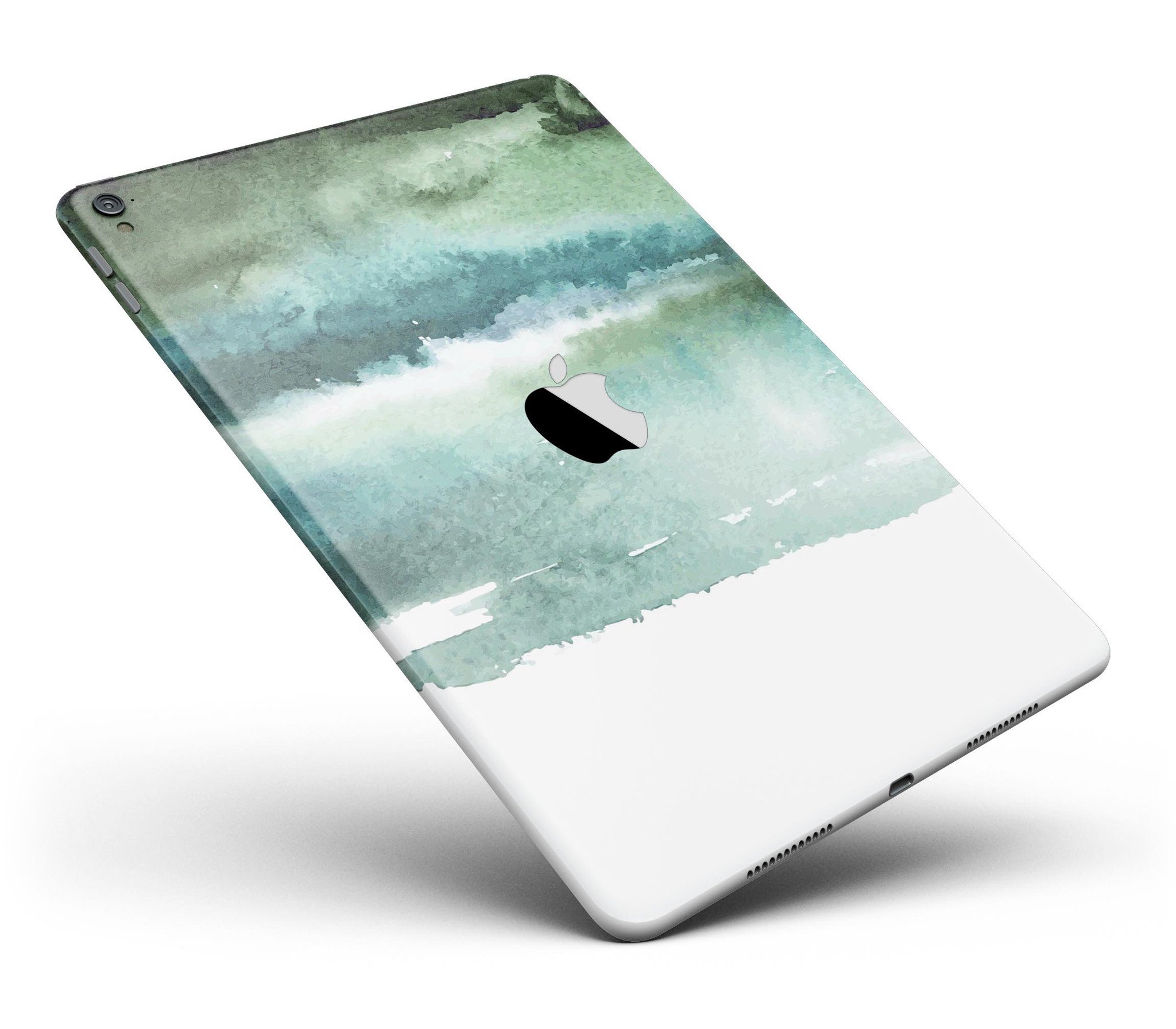 Greenish Watercolor Strokes Full Body Skin for iPad Pro, showcasing vibrant colors and a sleek design.