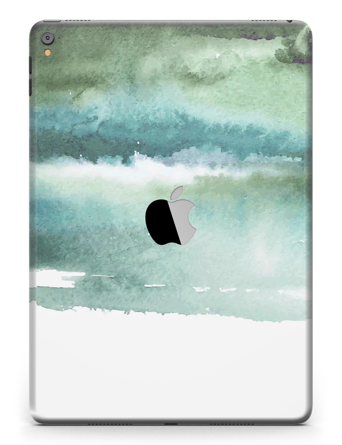 Greenish Watercolor Strokes Full Body Skin for iPad Pro, showcasing vibrant colors and a sleek design.