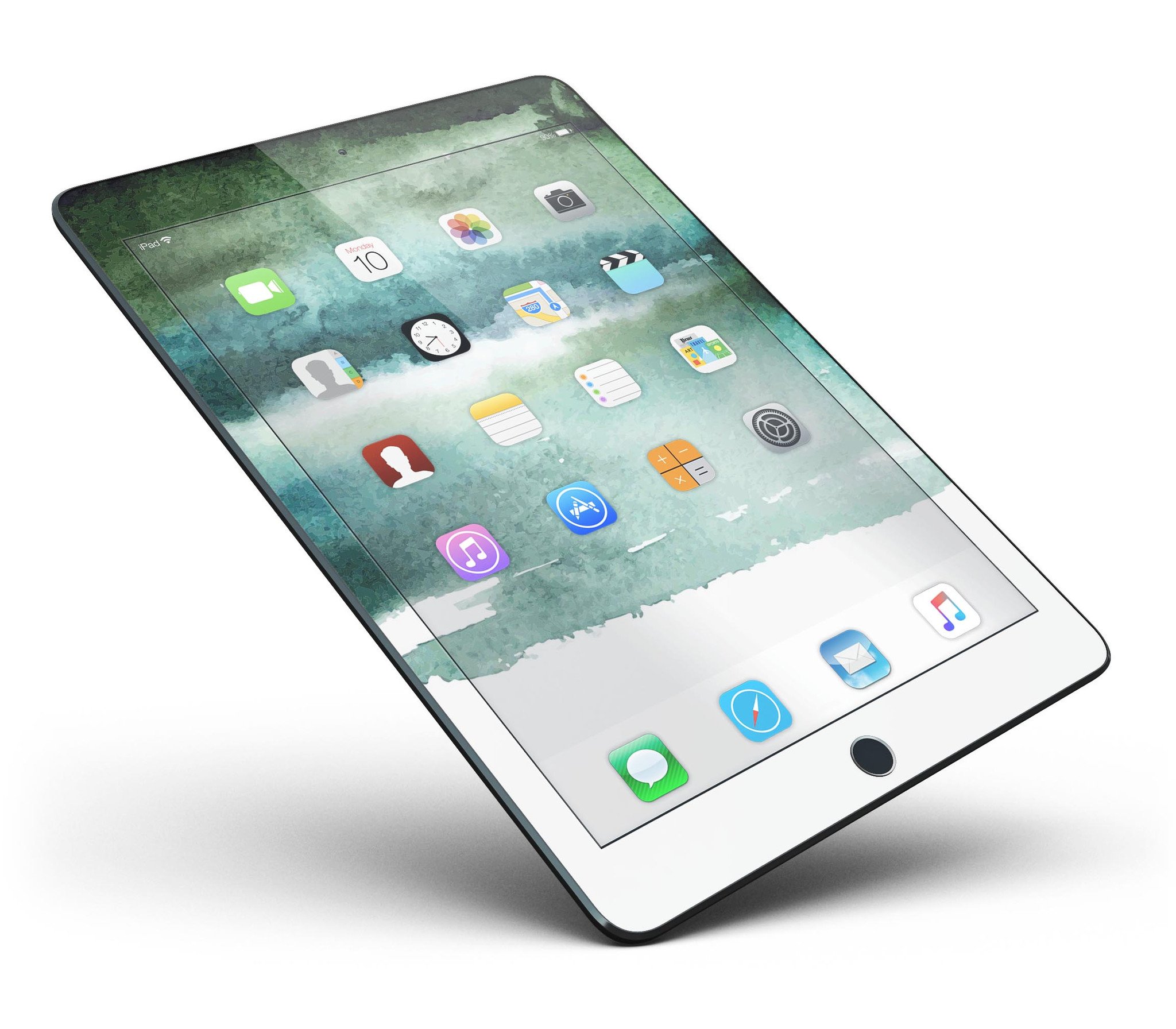 Greenish Watercolor Strokes Full Body Skin for iPad Pro, showcasing vibrant colors and a sleek design.