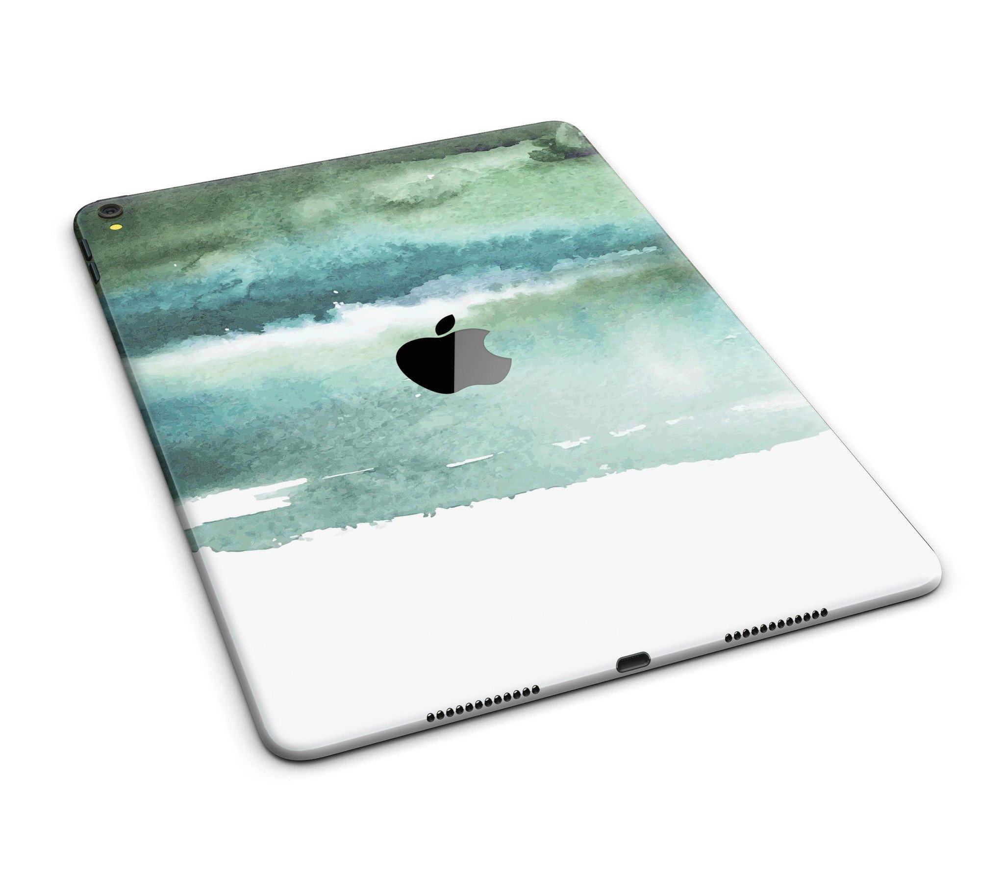 Greenish Watercolor Strokes Full Body Skin for iPad Pro, showcasing vibrant colors and a sleek design.