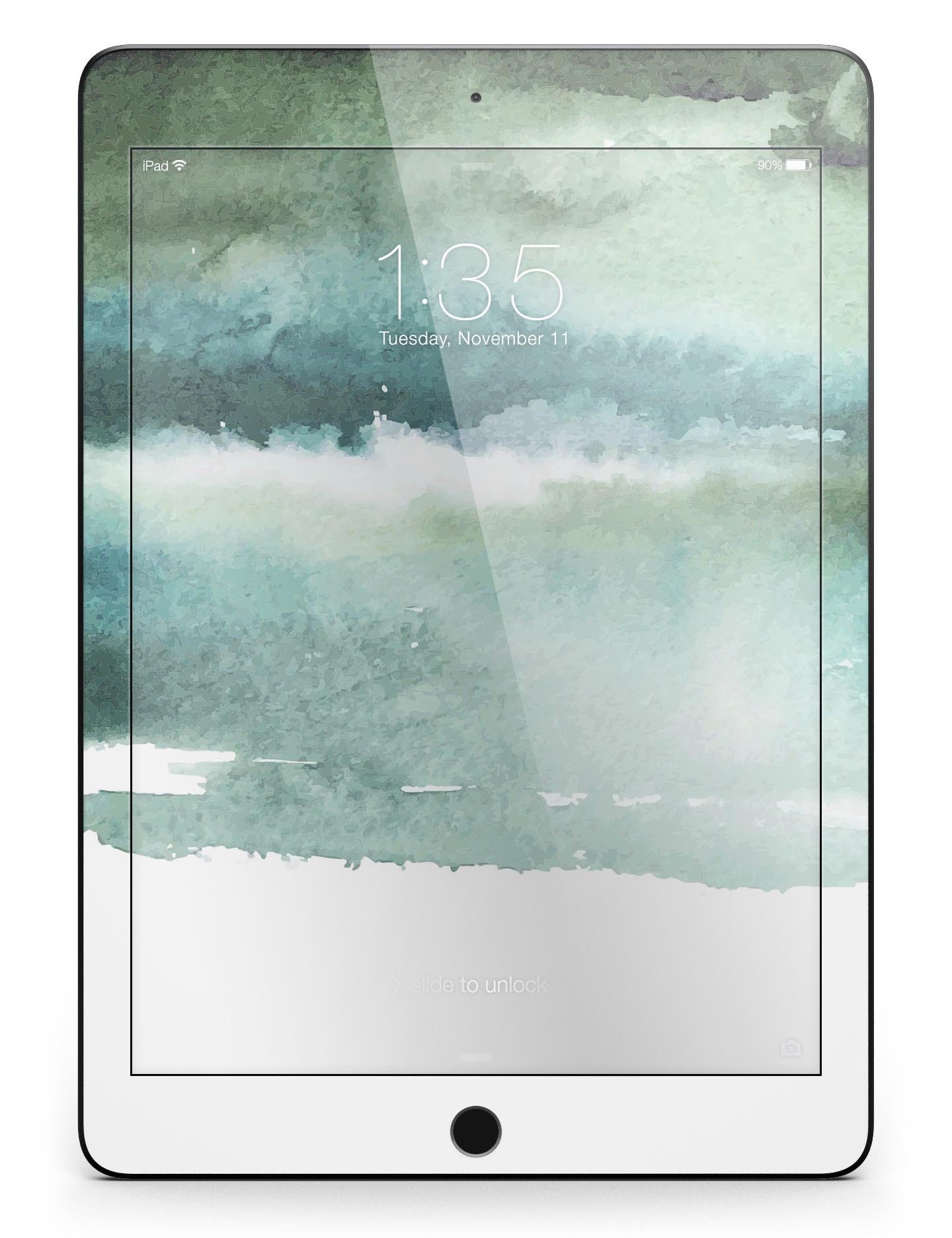 Greenish Watercolor Strokes Full Body Skin for iPad Pro, showcasing vibrant colors and a sleek design.