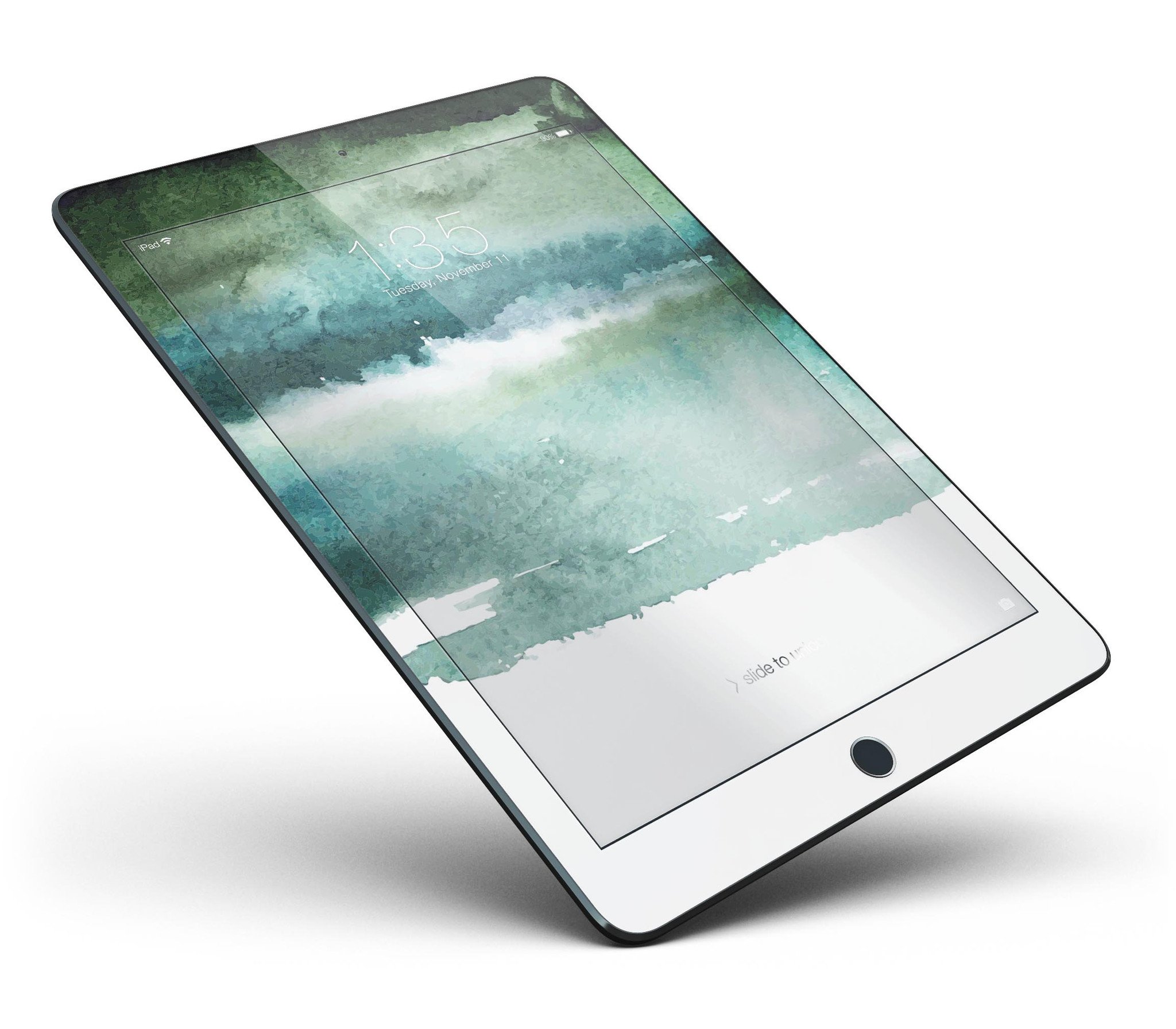 Greenish Watercolor Strokes Full Body Skin for iPad Pro, showcasing vibrant colors and a sleek design.