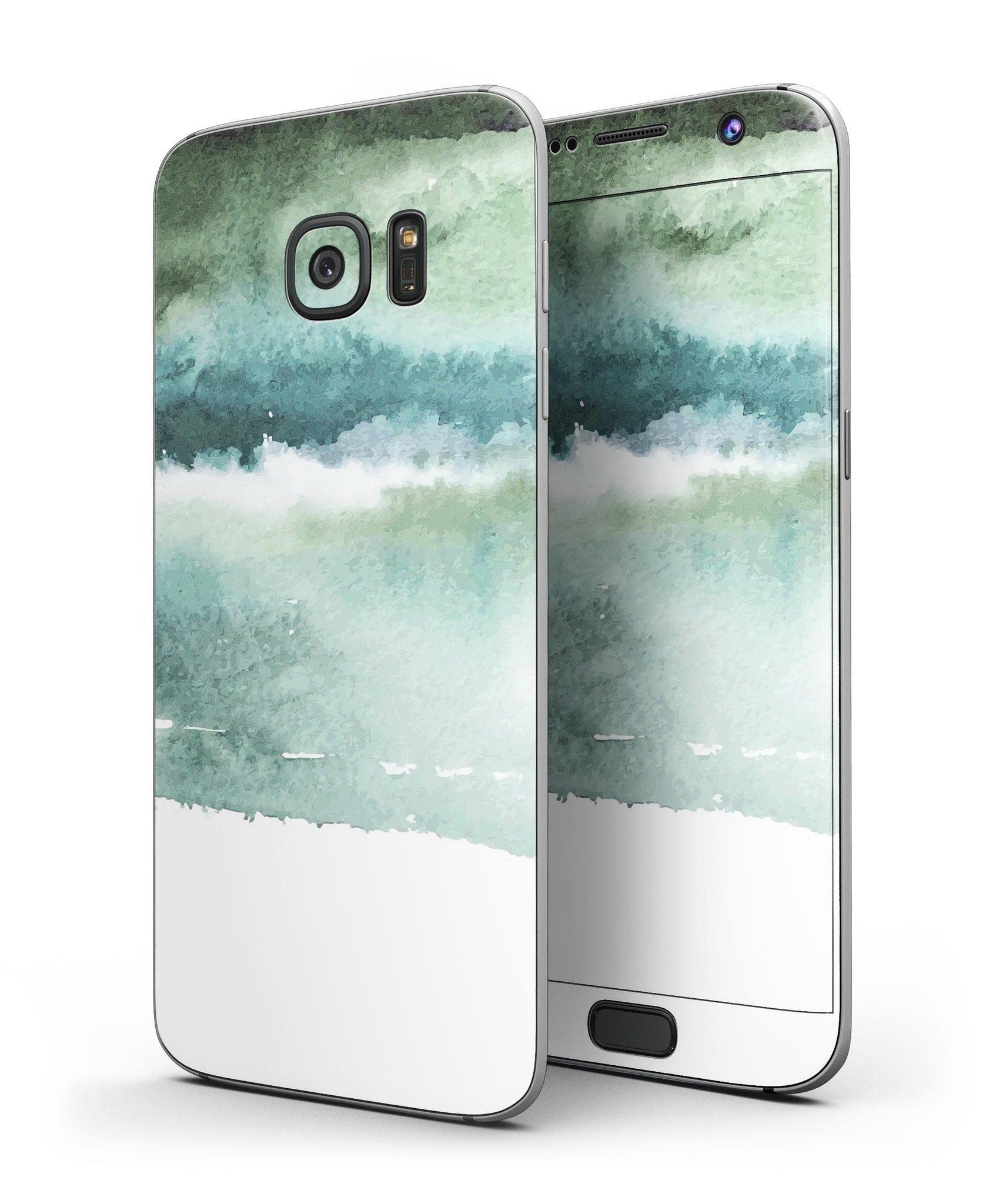Greenish Watercolor Strokes skin for Samsung Galaxy S7/S7 Edge, showcasing vibrant colors and premium vinyl material.