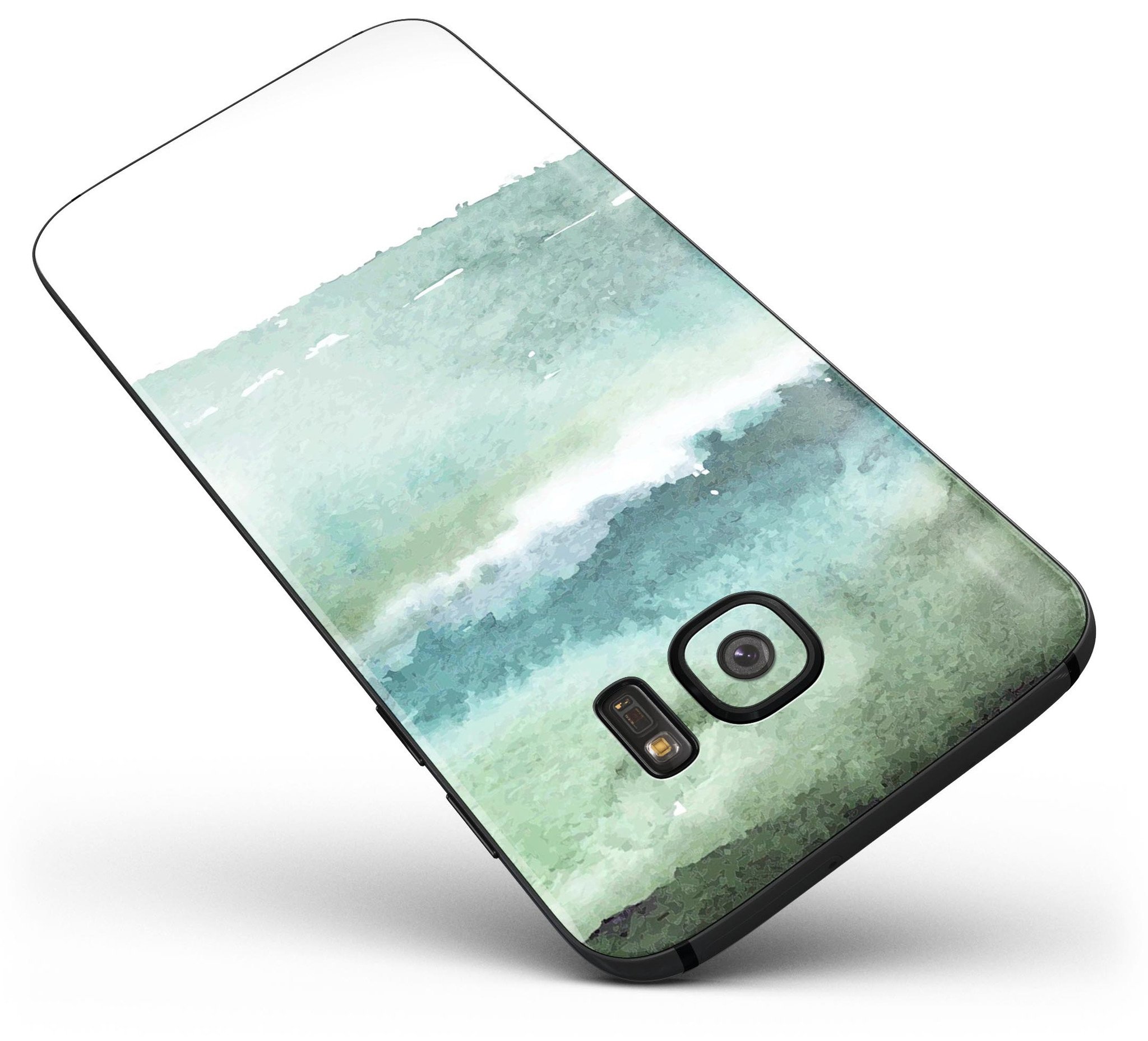 Greenish Watercolor Strokes skin for Samsung Galaxy S7/S7 Edge, showcasing vibrant colors and premium vinyl material.