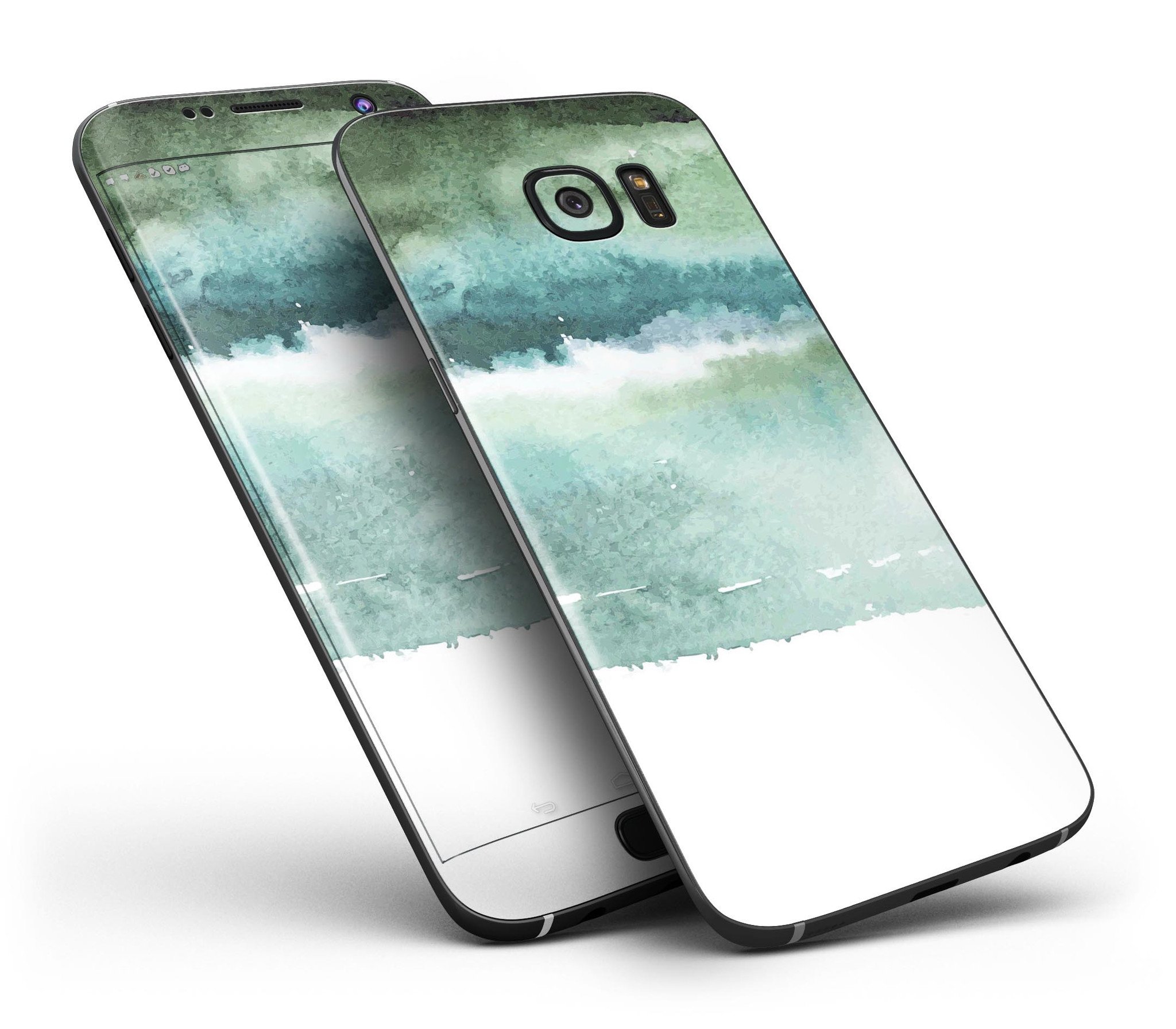 Greenish Watercolor Strokes skin for Samsung Galaxy S7/S7 Edge, showcasing vibrant colors and premium vinyl material.