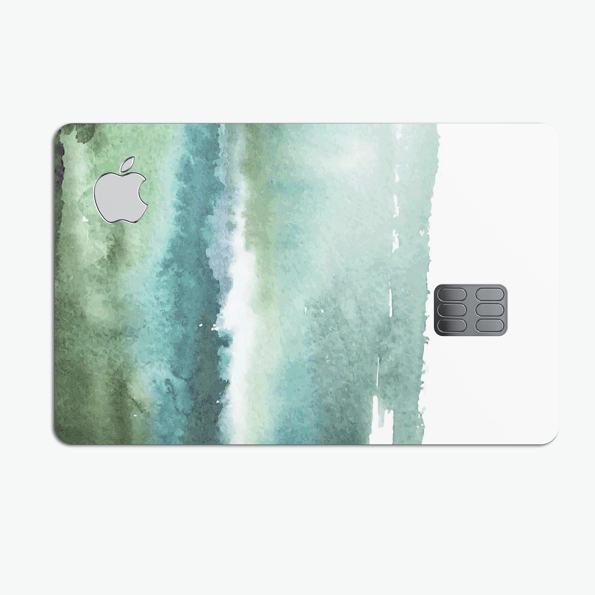 Greenish Watercolor Strokes decal skin for Apple Card, showcasing vibrant colors and premium finish.