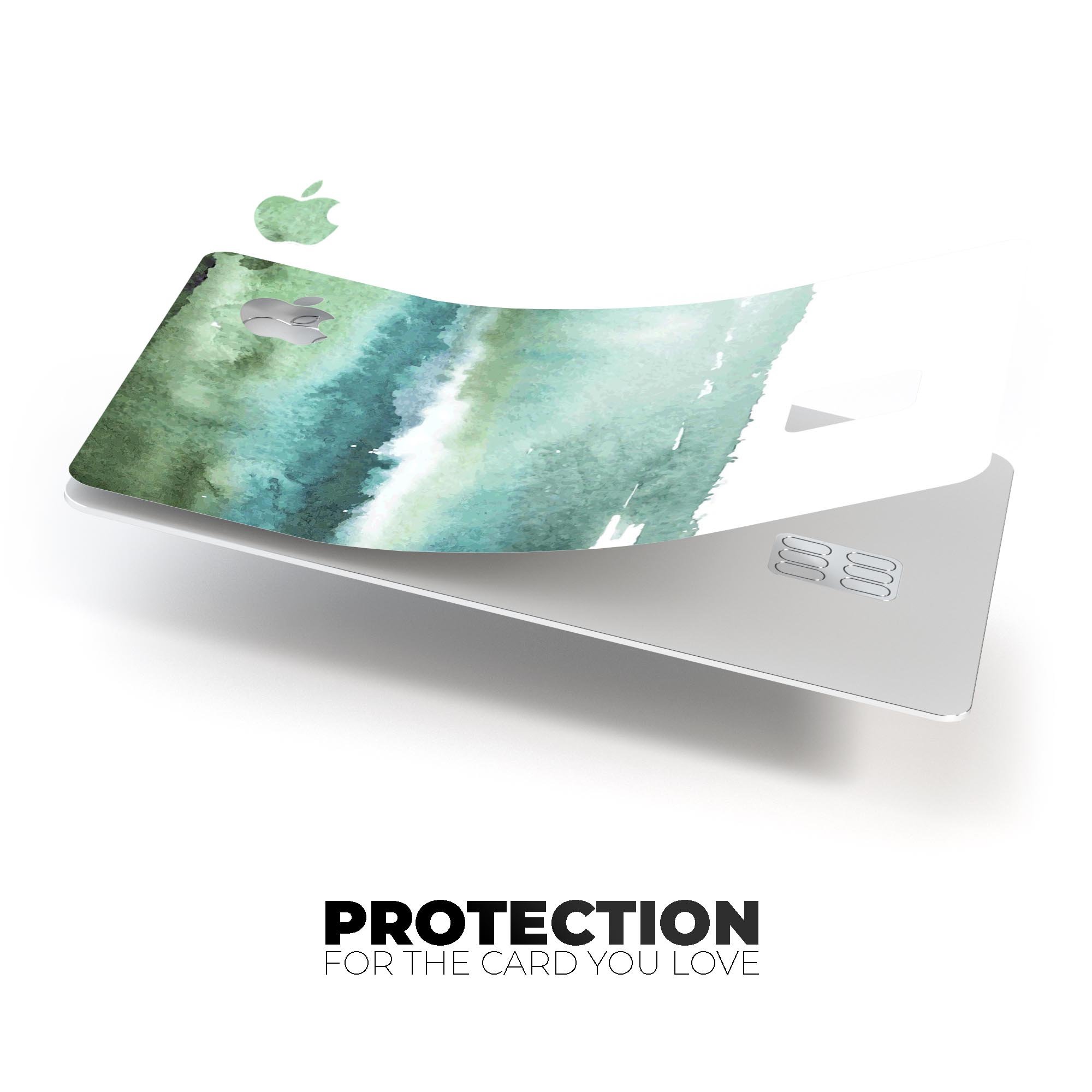 Greenish Watercolor Strokes decal skin for Apple Card, showcasing vibrant colors and premium finish.