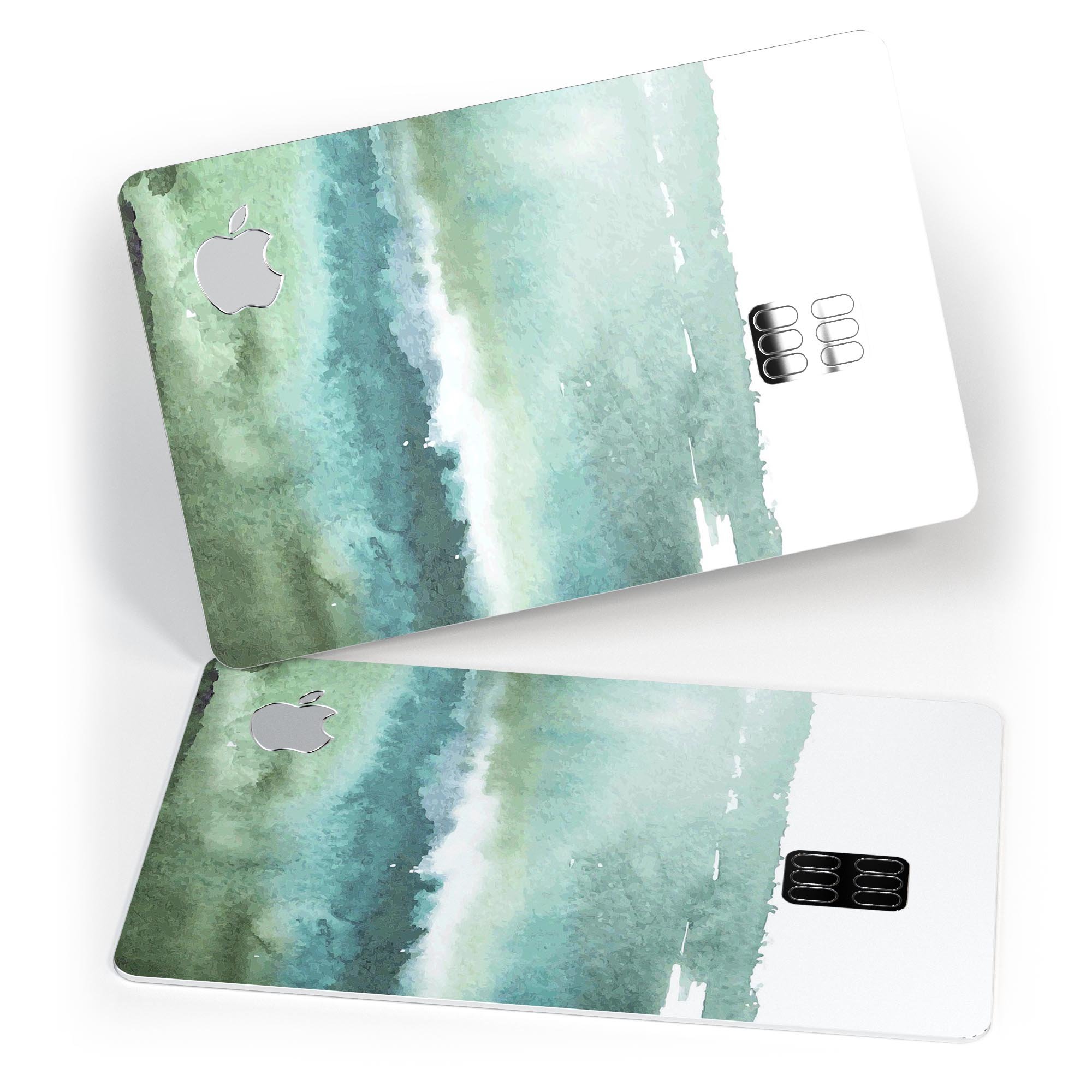 Greenish Watercolor Strokes decal skin for Apple Card, showcasing vibrant colors and premium finish.