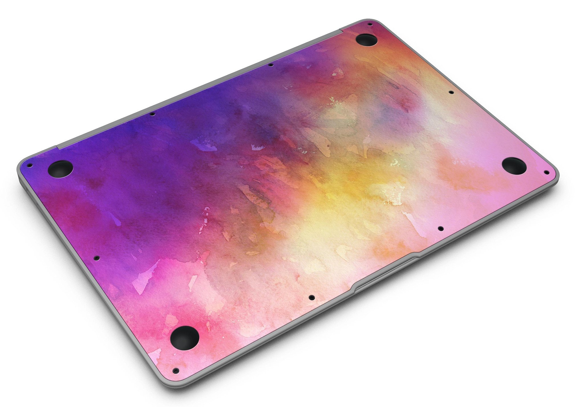 Grunge Absorbed Watercolor Texture skin applied to a MacBook Air, showcasing vibrant colors and artistic design.