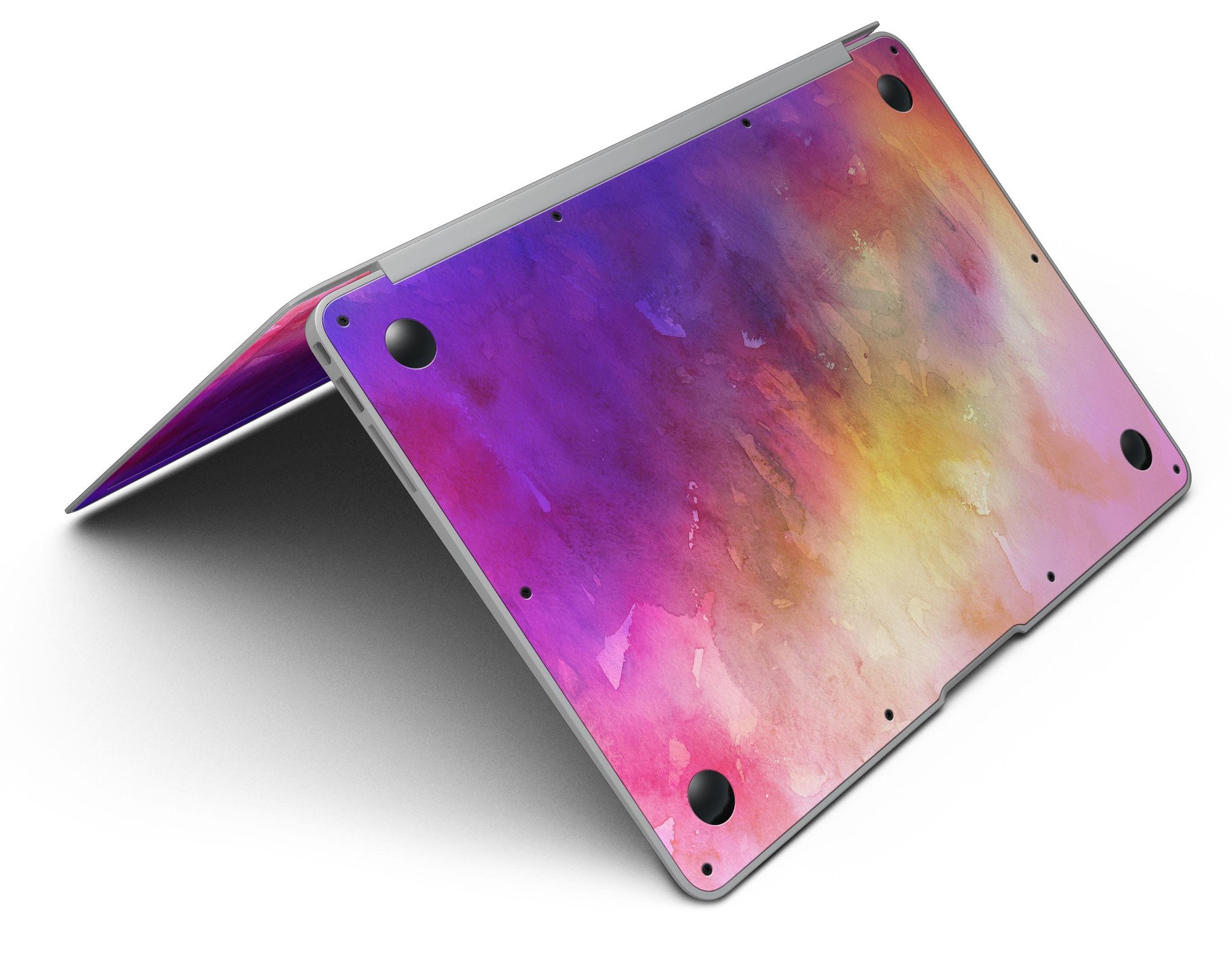 Grunge Absorbed Watercolor Texture skin applied to a MacBook Air, showcasing vibrant colors and artistic design.