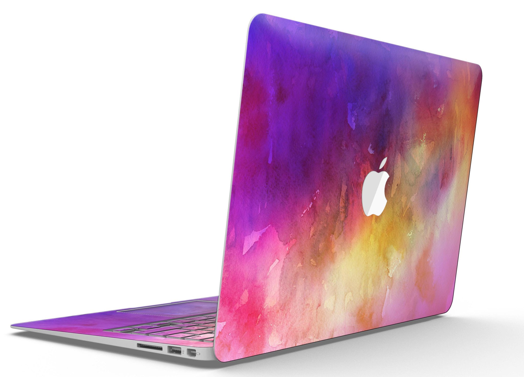 Grunge Absorbed Watercolor Texture skin applied to a MacBook Air, showcasing vibrant colors and artistic design.