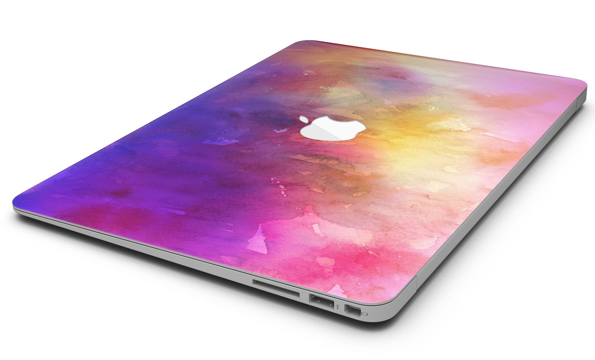 Grunge Absorbed Watercolor Texture skin applied to a MacBook Air, showcasing vibrant colors and artistic design.