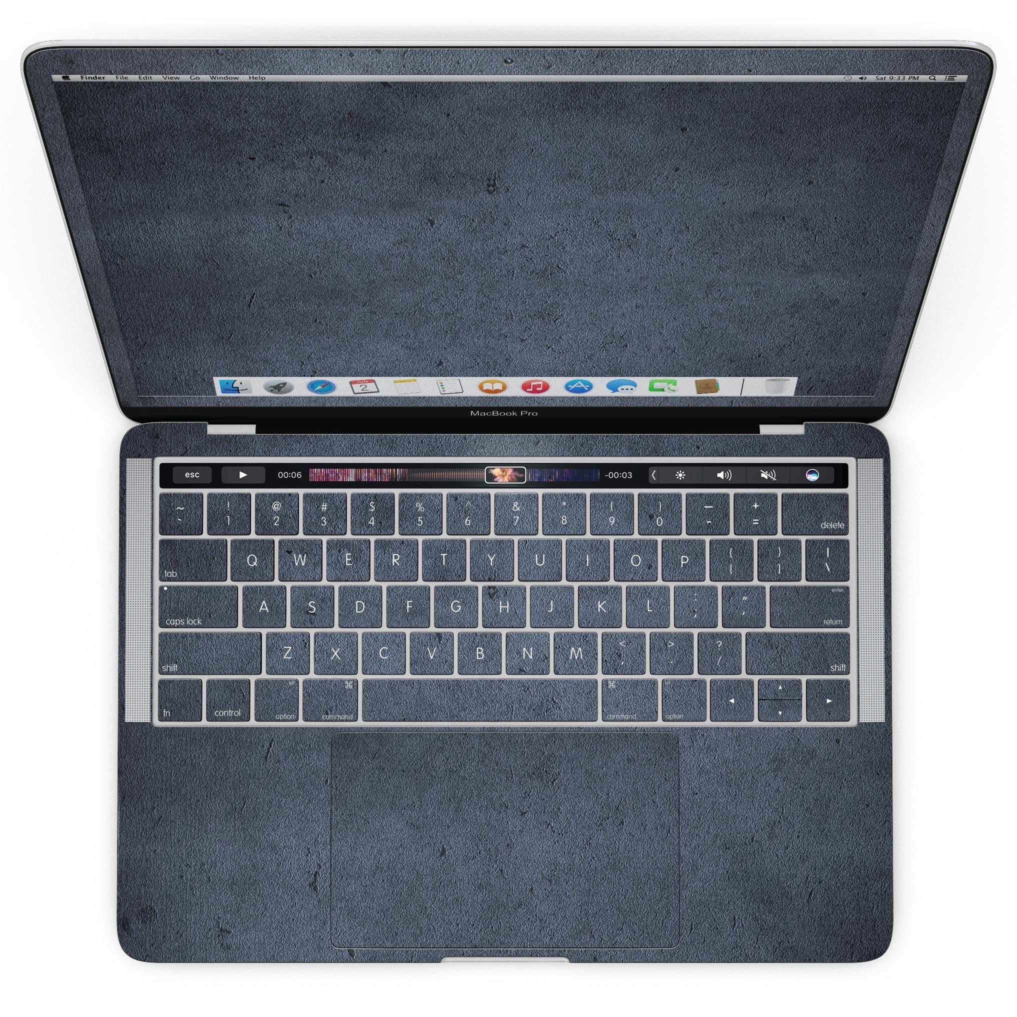 Grunge Blue Concrete Surface skin applied to a MacBook Pro with Touch Bar, showcasing its stylish design and precise fit.