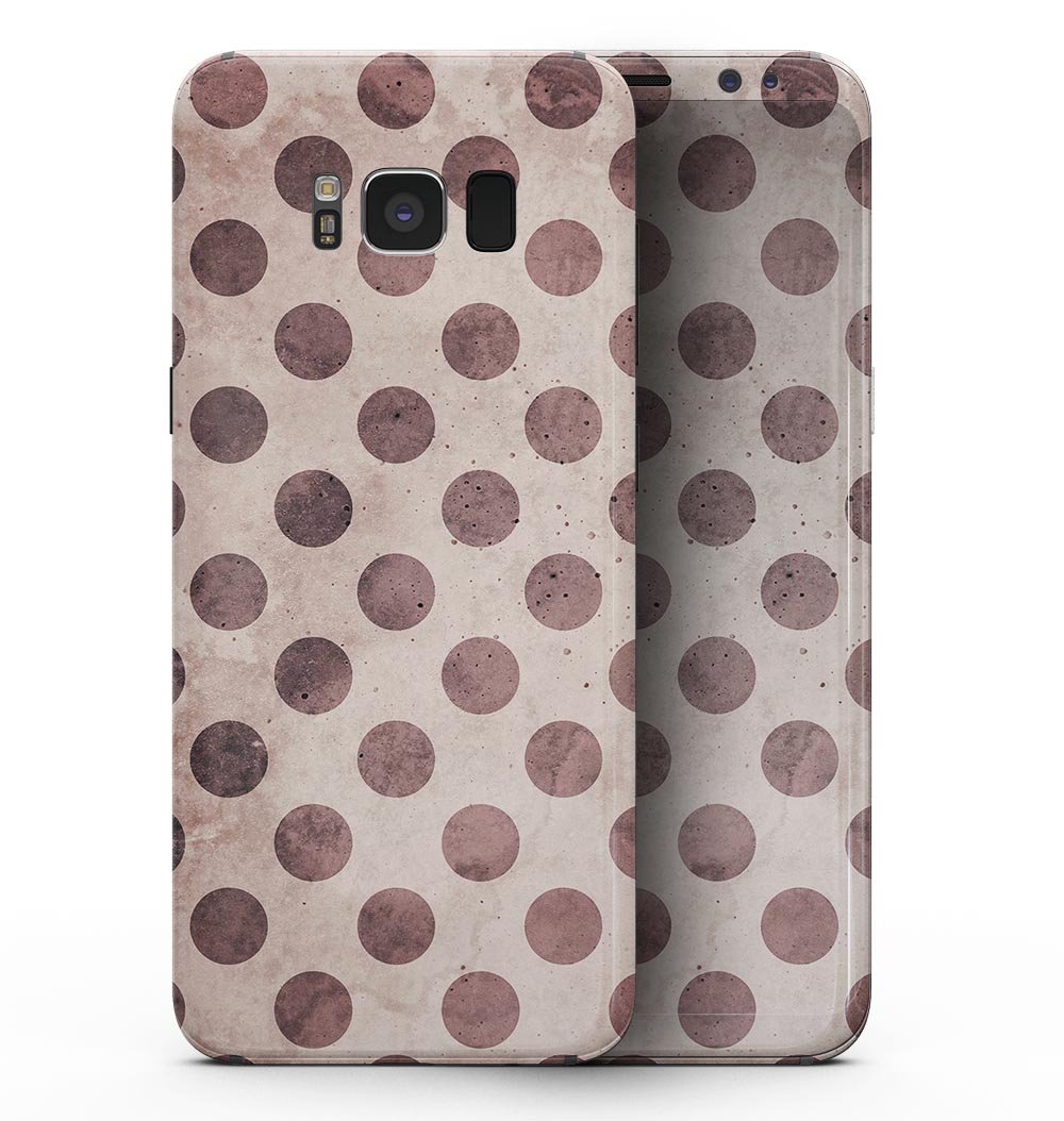 Samsung Galaxy S8 with Grunge Brown and Tan Polkadot Pattern skin, showcasing a stylish design that protects the device.