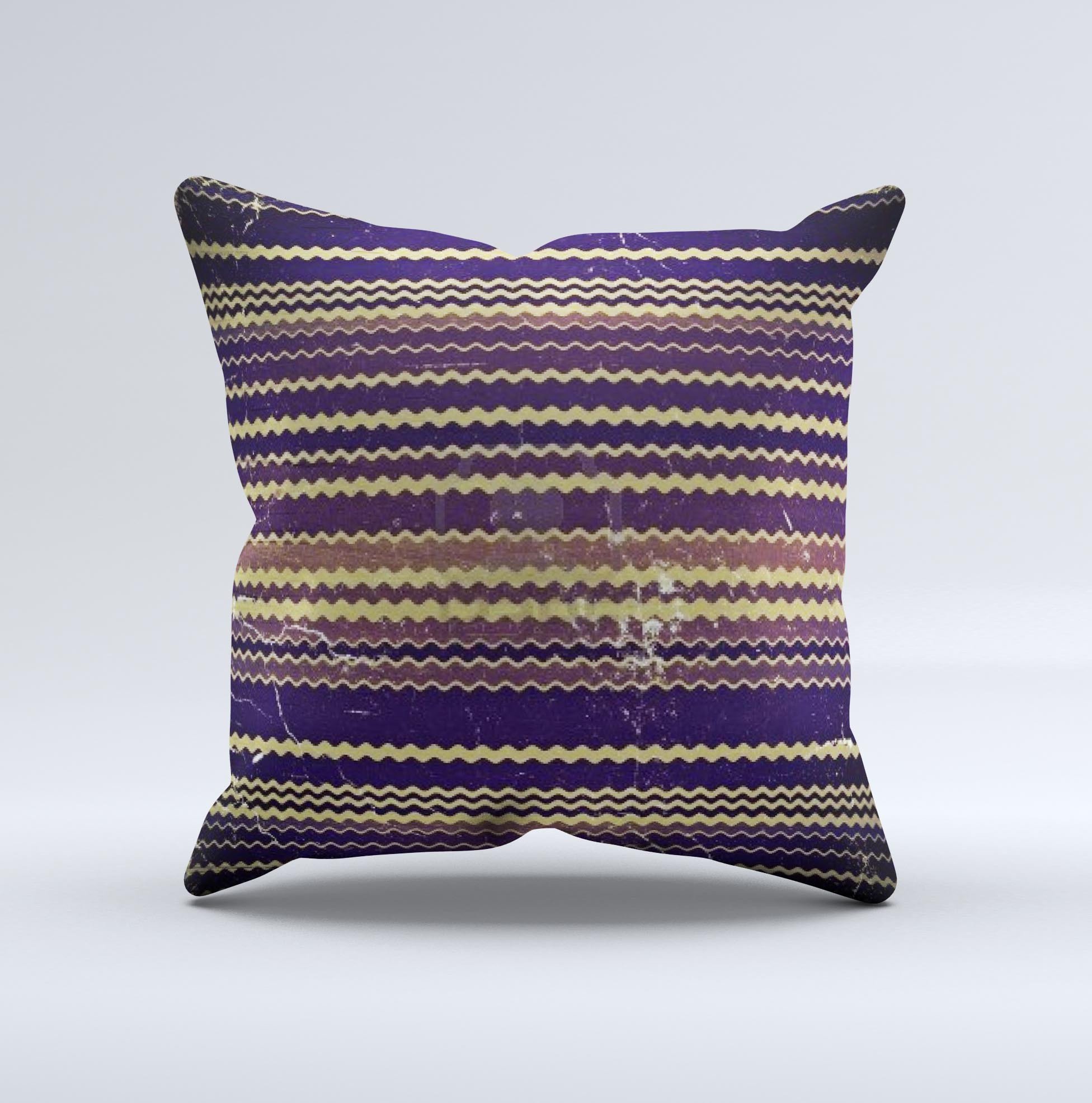 Grunge Colorful ZigZag Striped Ink-Fuzed Decorative Throw Pillow showcasing vibrant colors and unique design, handcrafted in Virginia.