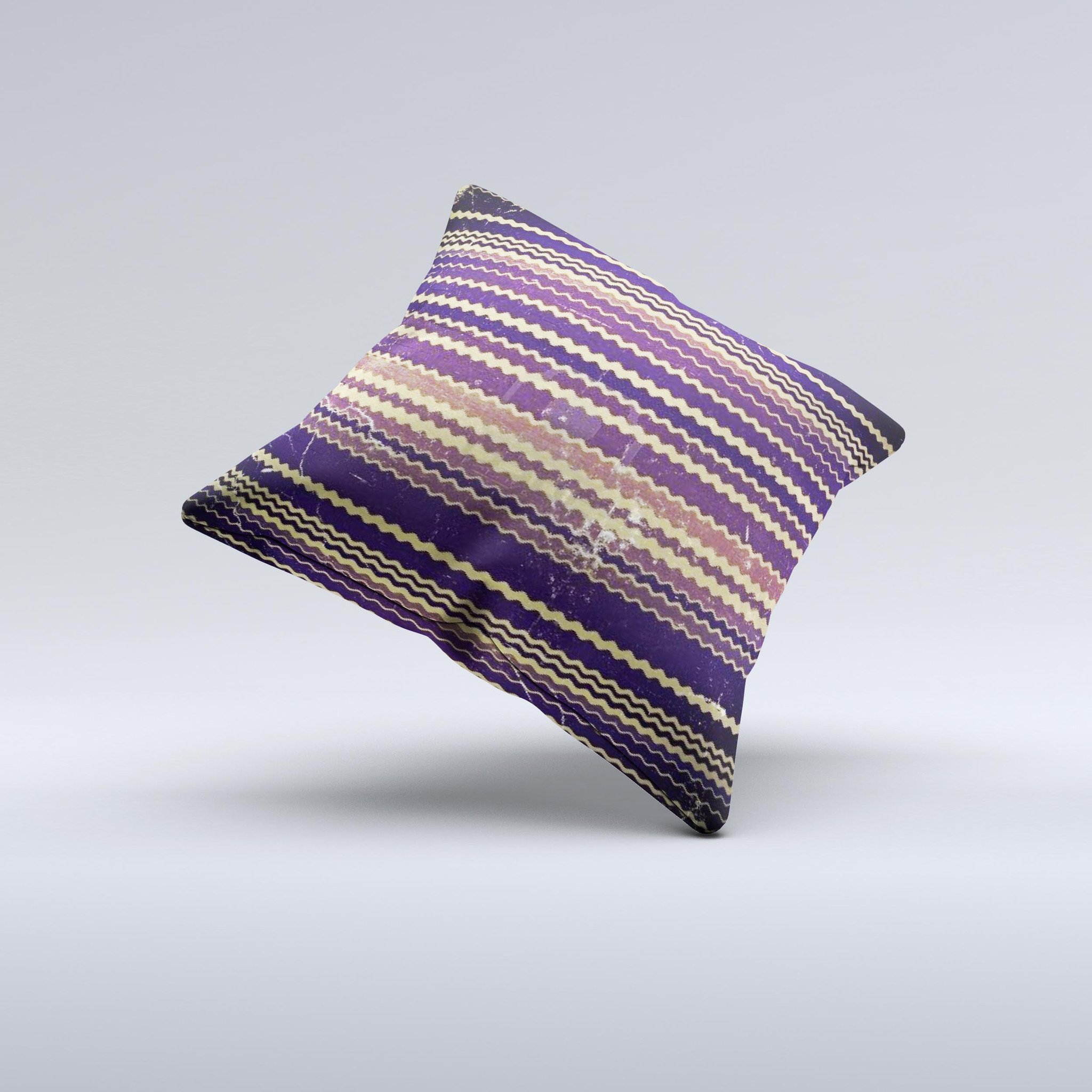 Grunge Colorful ZigZag Striped Ink-Fuzed Decorative Throw Pillow showcasing vibrant colors and unique design, handcrafted in Virginia.